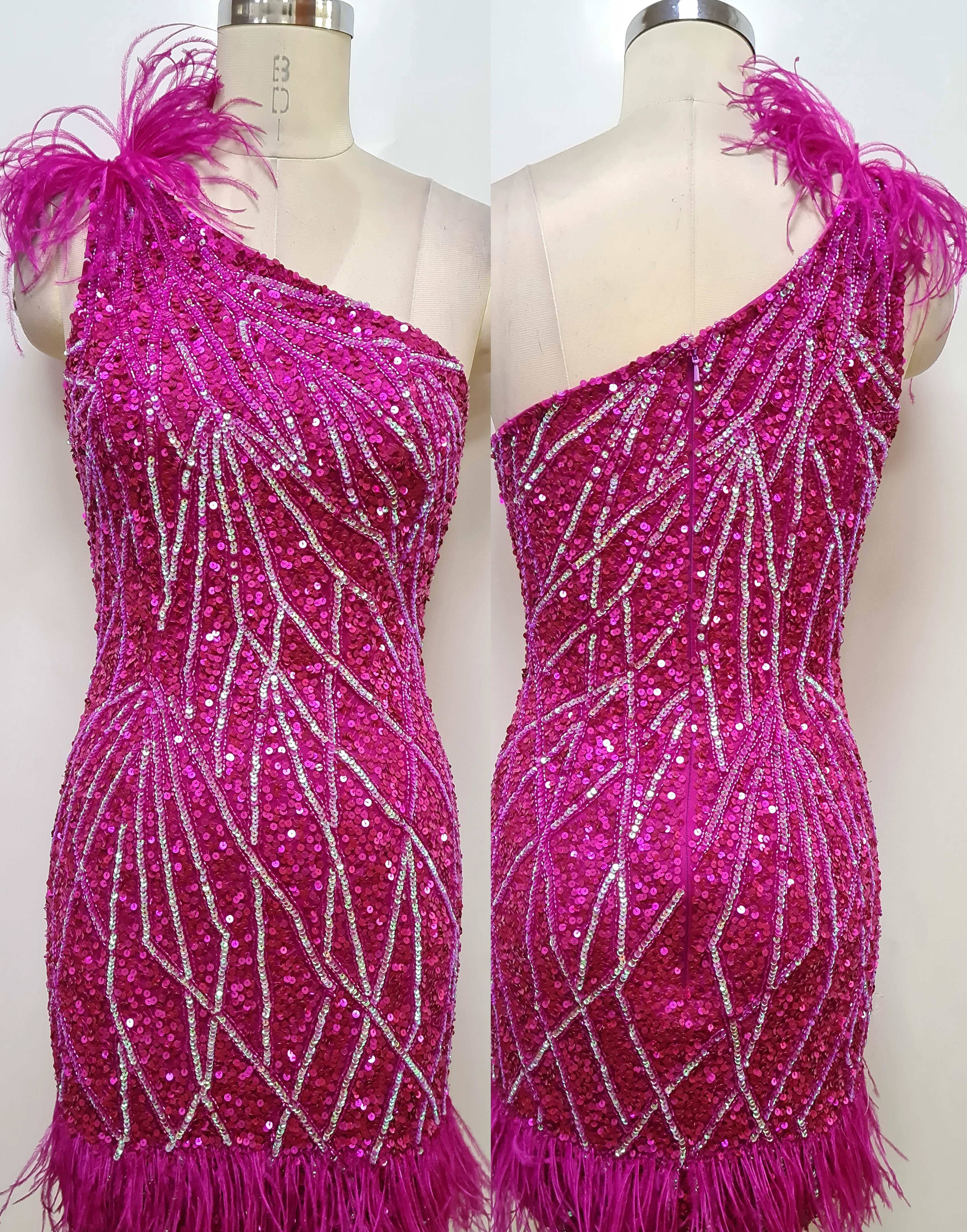Primavera Couture 4029 One Shoulder Cocktail Dress Sequin Feather Embellishment on Bottom And Shoulder Homecoming Dress - Image 5