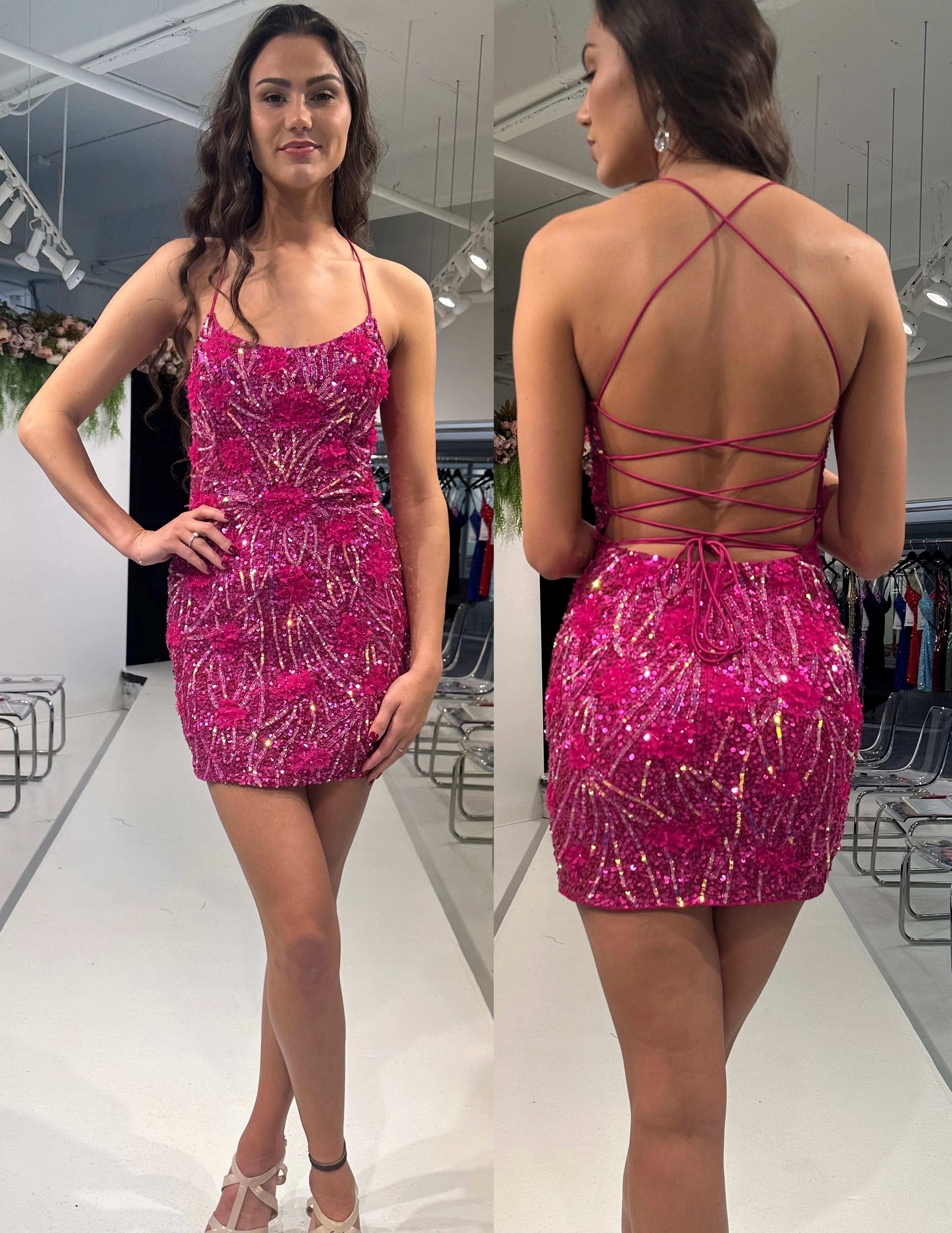 Primavera Couture 4048 Floral Sequin Fully Embellished Open Tie Back Scoop Neck Homecoming Dress - Image 8