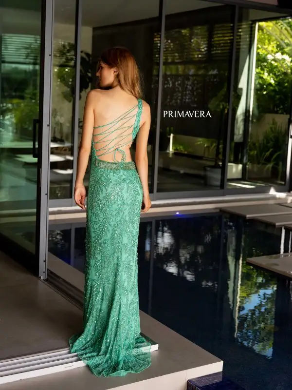 Primavera Couture 4101 Long Prom Dress Sequin Beaded Fringes Corset One Shoulder Fitted Cut Out Formal Pageant Gown - Image 15