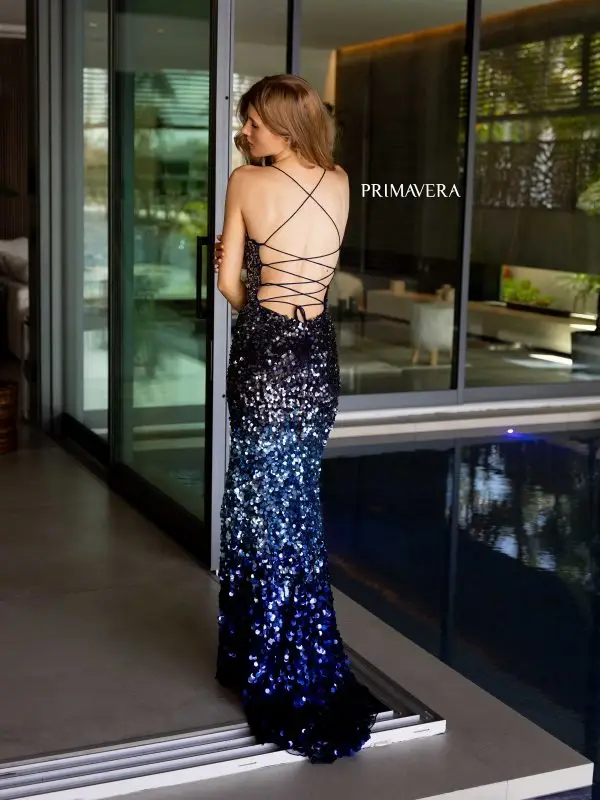 Primavera Couture 4114 Long Prom Dress Corset High Slit Ombre Scoop Neck Fitted Formal Pageant Gown - Image 6