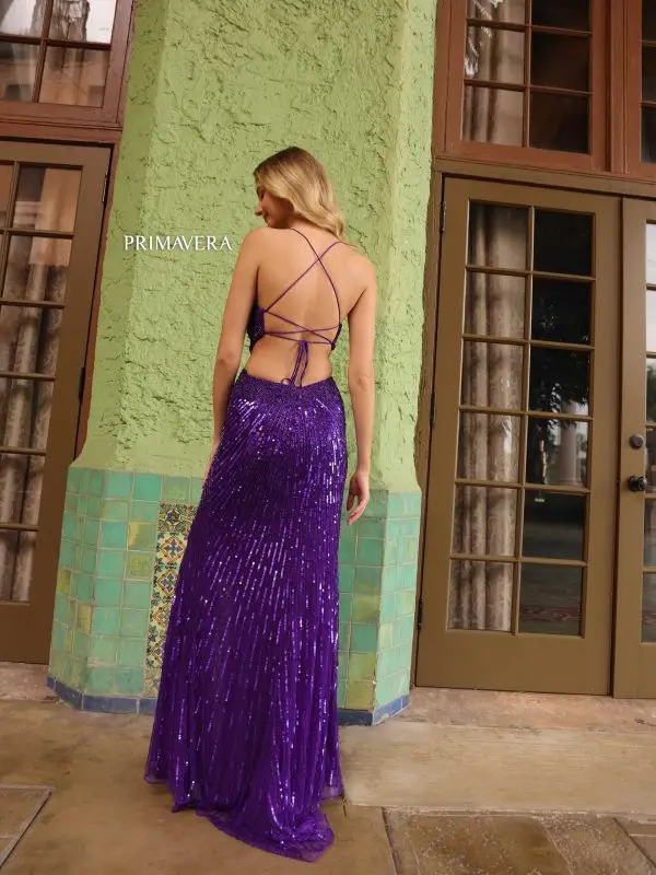 Primavera Couture 4125 Long Prom Dress Fitted Cut Outs Sequin Lace Up Back Formal Pageant Gown - Image 8
