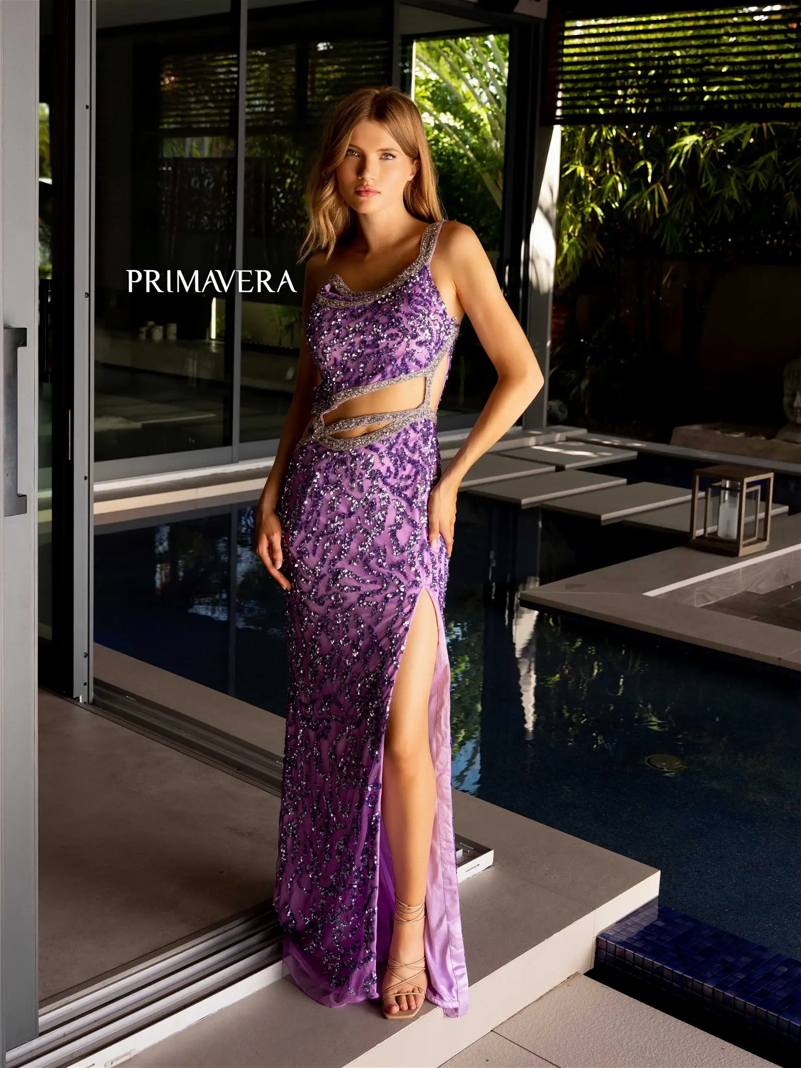 Primavera Couture 4126 Long Prom Dress Beaded Straps Sequin Fitted High Slit Formal Pageant Gown - Image 2