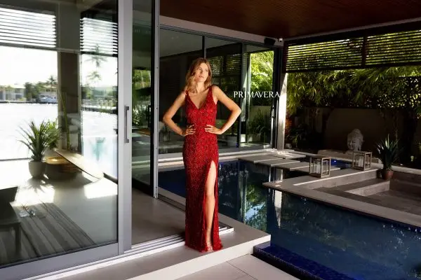 Primavera Couture 4129 Long Prom Dress Fringes Sequins Tank Straps Open Back Formal Pageant Gown - Image 10