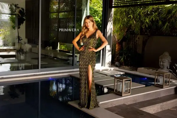 Primavera Couture 4129 Long Prom Dress Fringes Sequins Tank Straps Open Back Formal Pageant Gown - Image 9