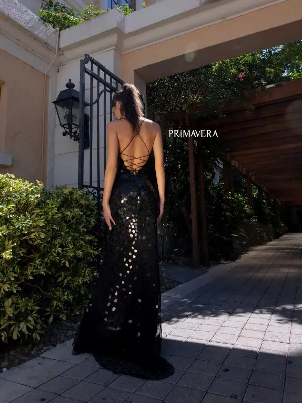 Primavera Couture 4151 Size 4 Purple Long Prom Dress Fitted Glass Cut Beads Lace Up Back V Neck Formal Pageant Gown - Image 12