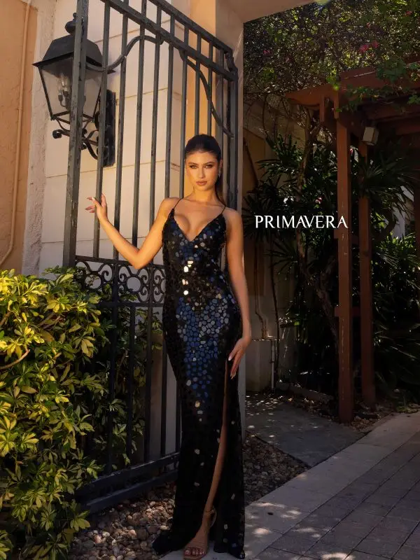 Primavera Couture 4151 Size 4 Purple Long Prom Dress Fitted Glass Cut Beads Lace Up Back V Neck Formal Pageant Gown - Image 6