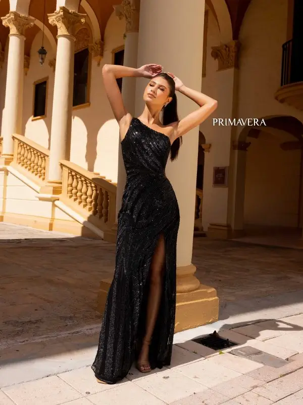 Primavera Couture 4152 Size 8 Platinum Asymmetrical Back Lace Up Fitted High Slit Sequin Beaded Formal Pageant Gown - Image 10
