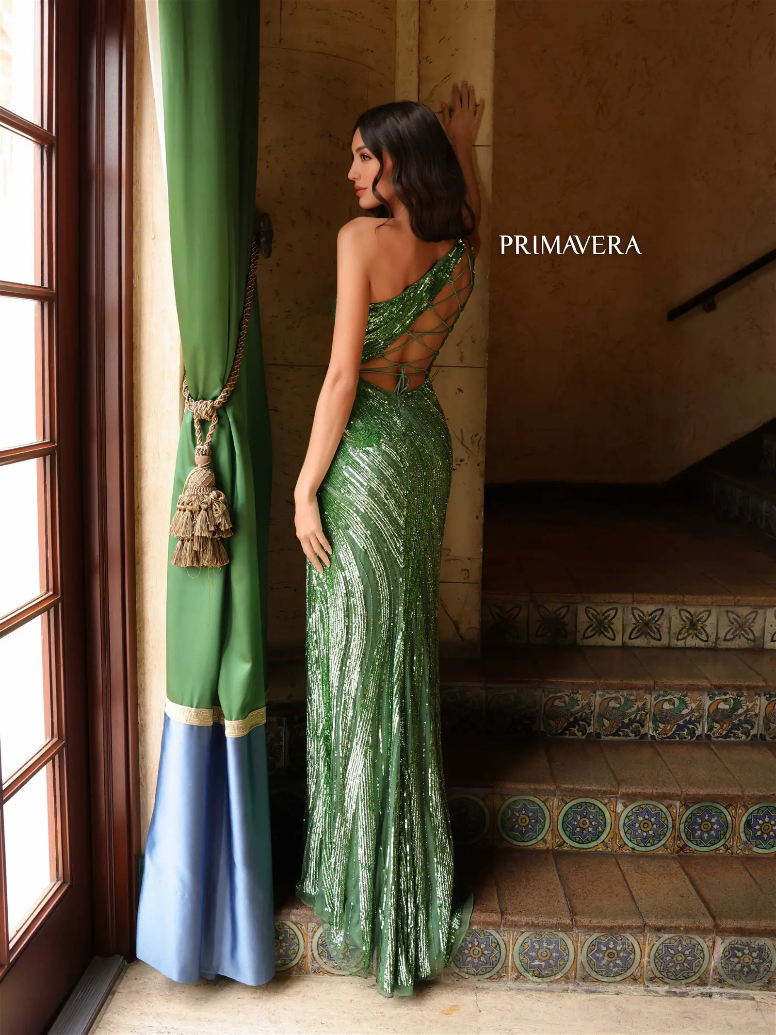 Primavera Couture 4152 Size 8 Platinum Asymmetrical Back Lace Up Fitted High Slit Sequin Beaded Formal Pageant Gown - Image 15