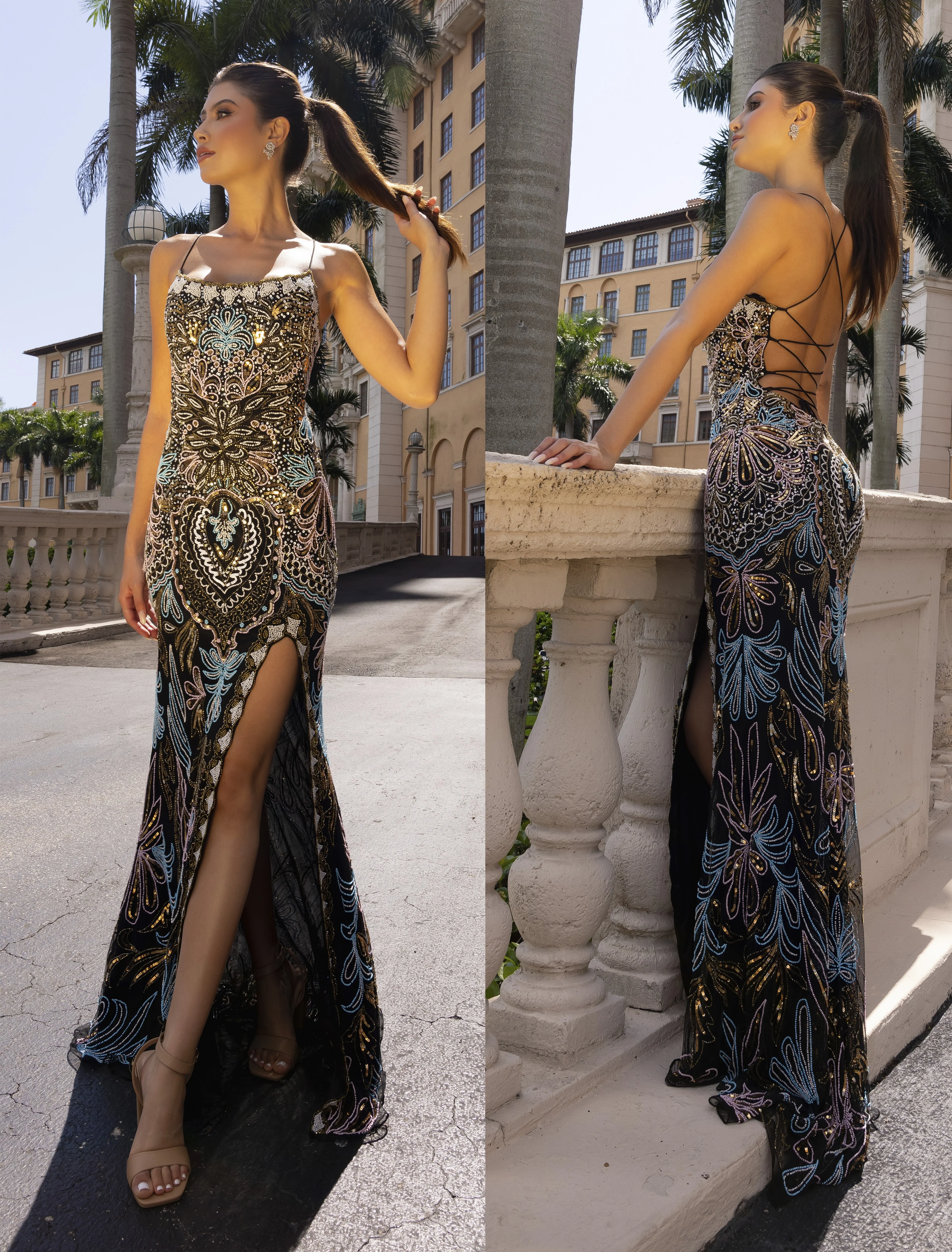 Primavera Couture 4156 Prom Dress Beaded Lace Up Back - Image 57
