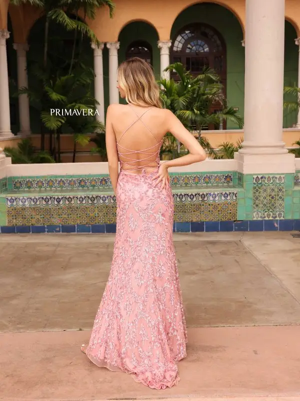 Primavera Couture 4161 Long Prom Dress Sequin Fitted High Slit Lace Up Back Formal Pageant Gown - Image 7