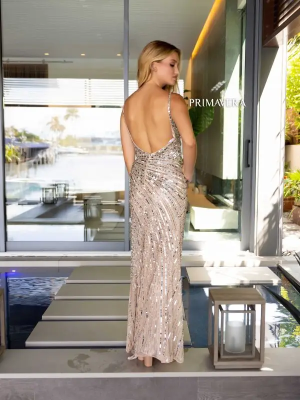 Primavera Couture 4171 Long Prom Dress Fitted Plunging V Neckline High Slit Sequin Formal Pageant Gown - Image 5
