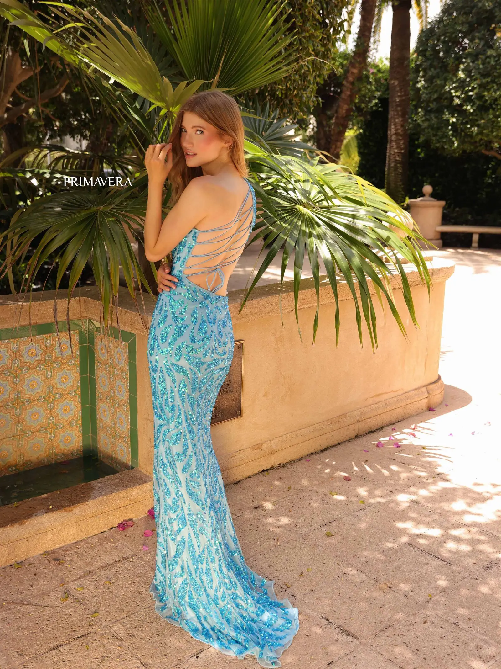 Primavera Couture 4191 One Shoulder Sequin Backless Corset Prom Dress Cut out Slit Gown - Image 12