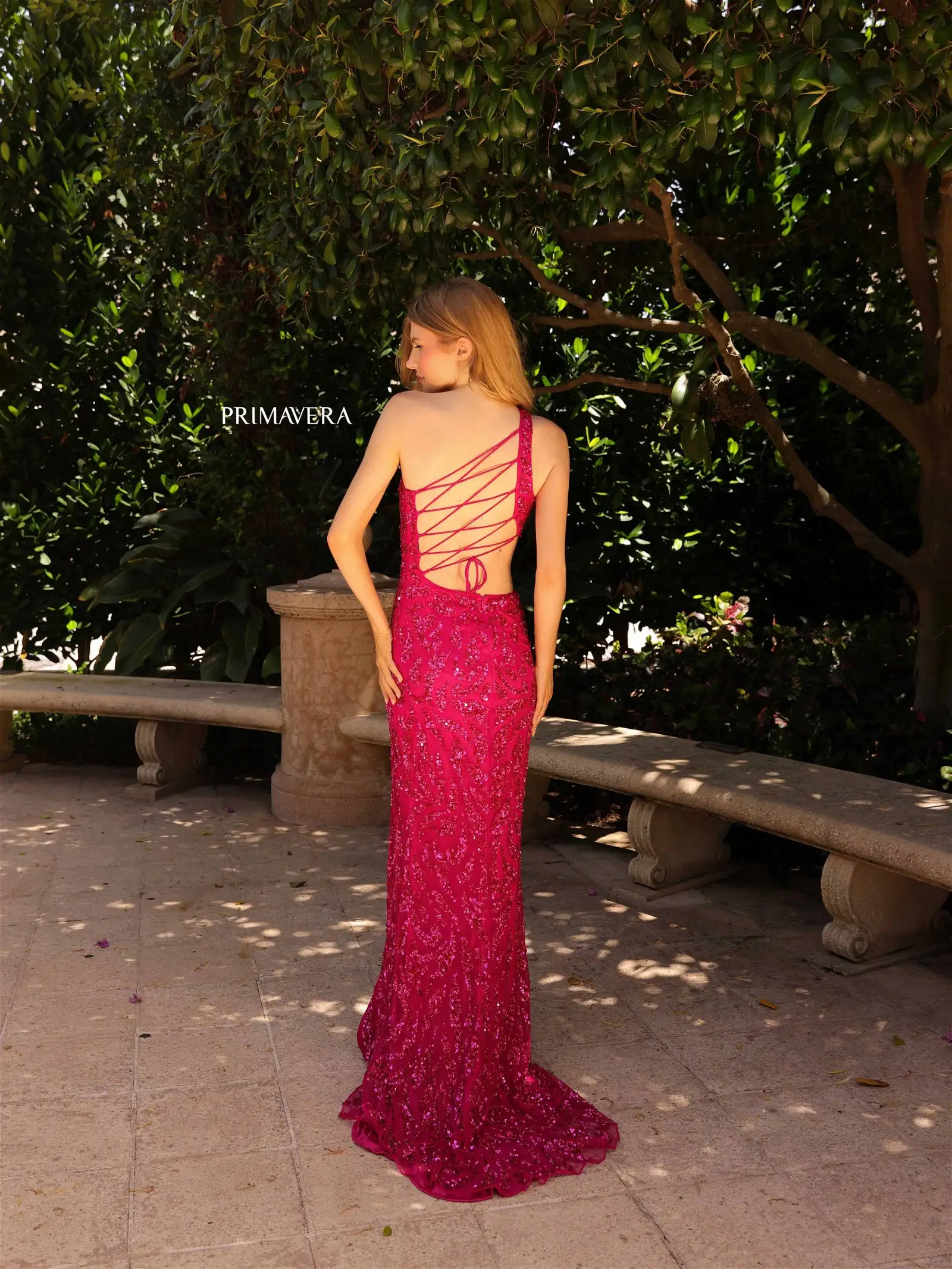 Primavera Couture 4191 One Shoulder Sequin Backless Corset Prom Dress Cut out Slit Gown - Image 4