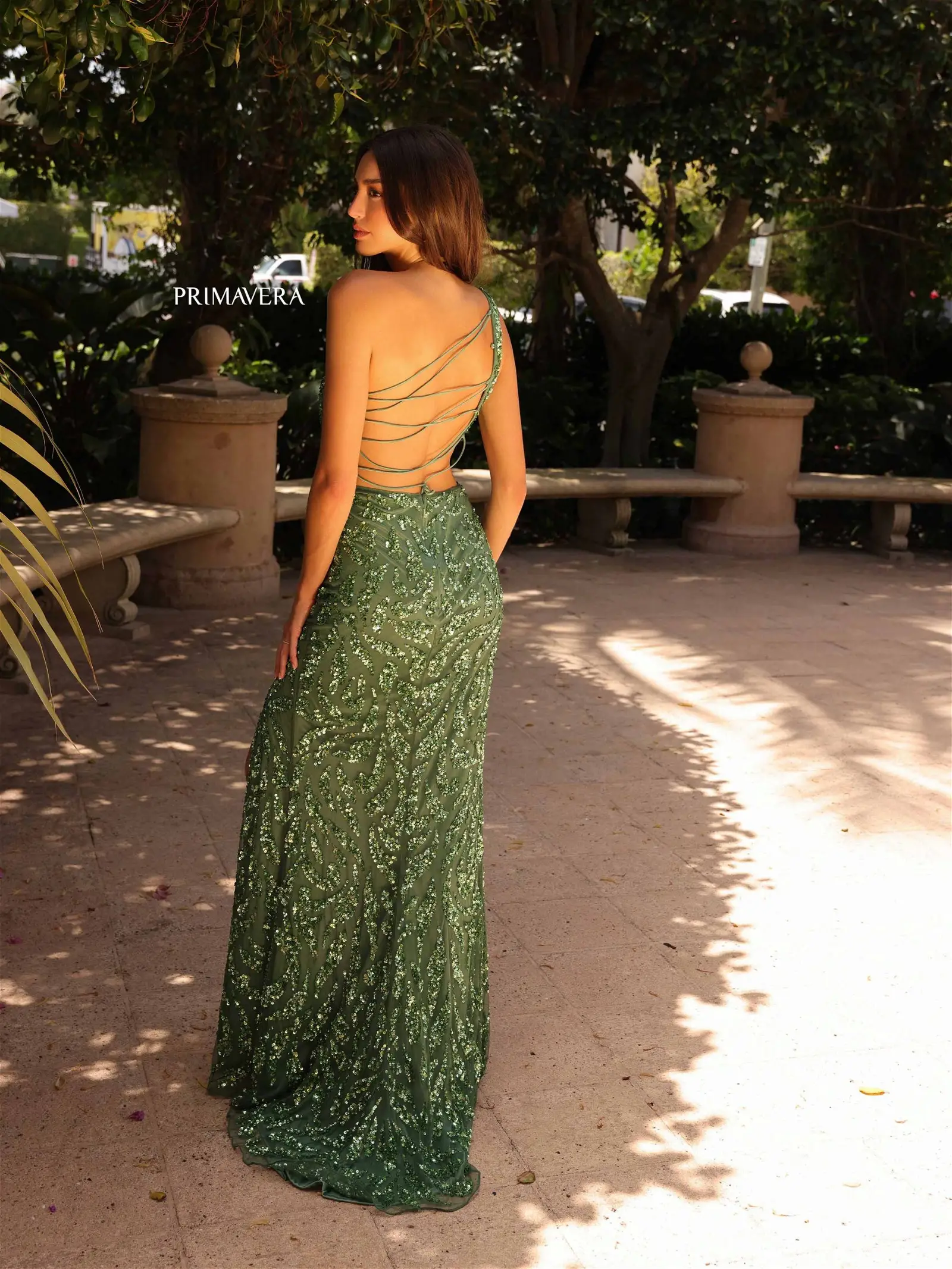Primavera Couture 4191 One Shoulder Sequin Backless Corset Prom Dress Cut out Slit Gown - Image 7