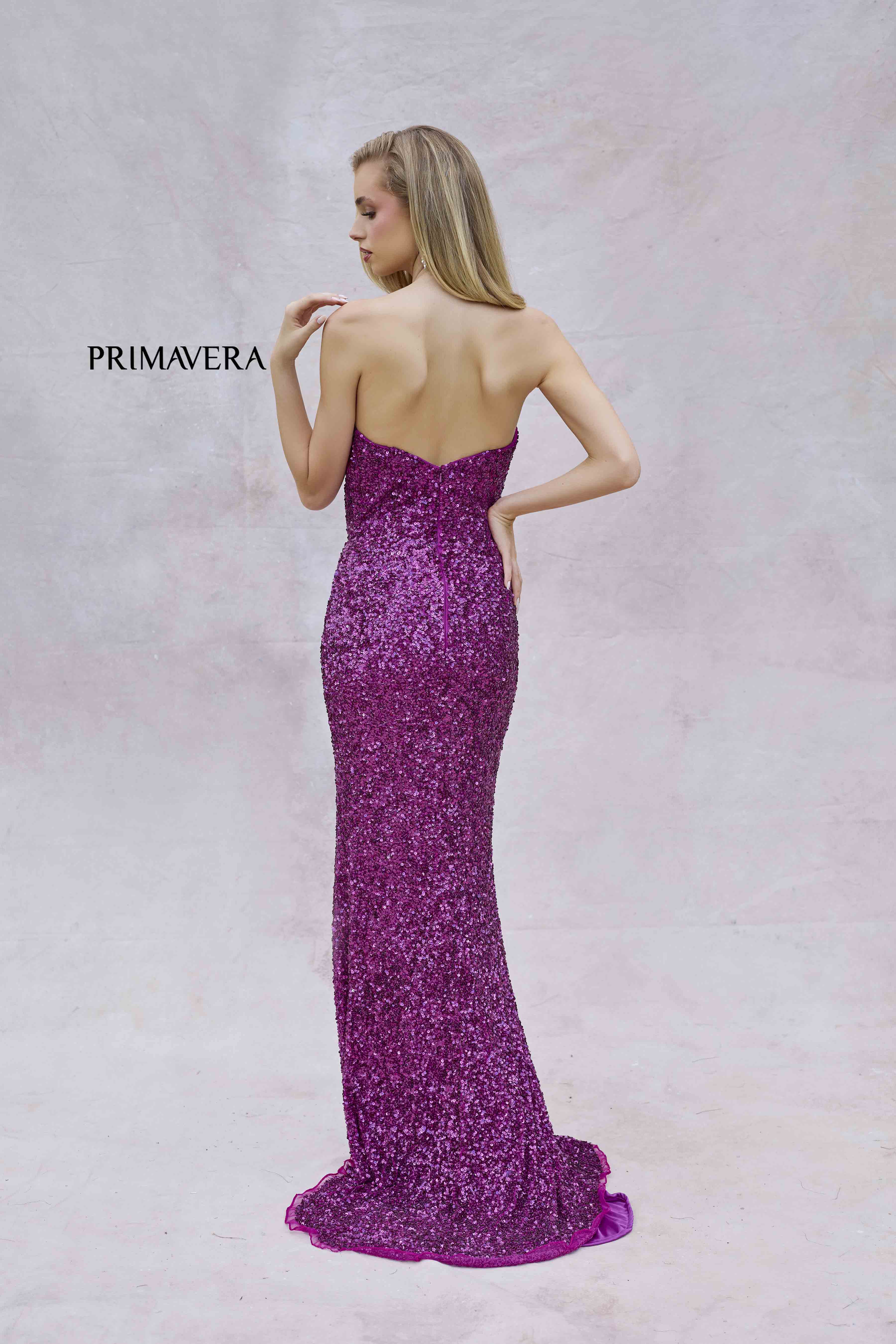 Primavera Couture 4192 Sequin Strapless Prom Dress Peak Point Pageant Gown Slit Formal - Image 21