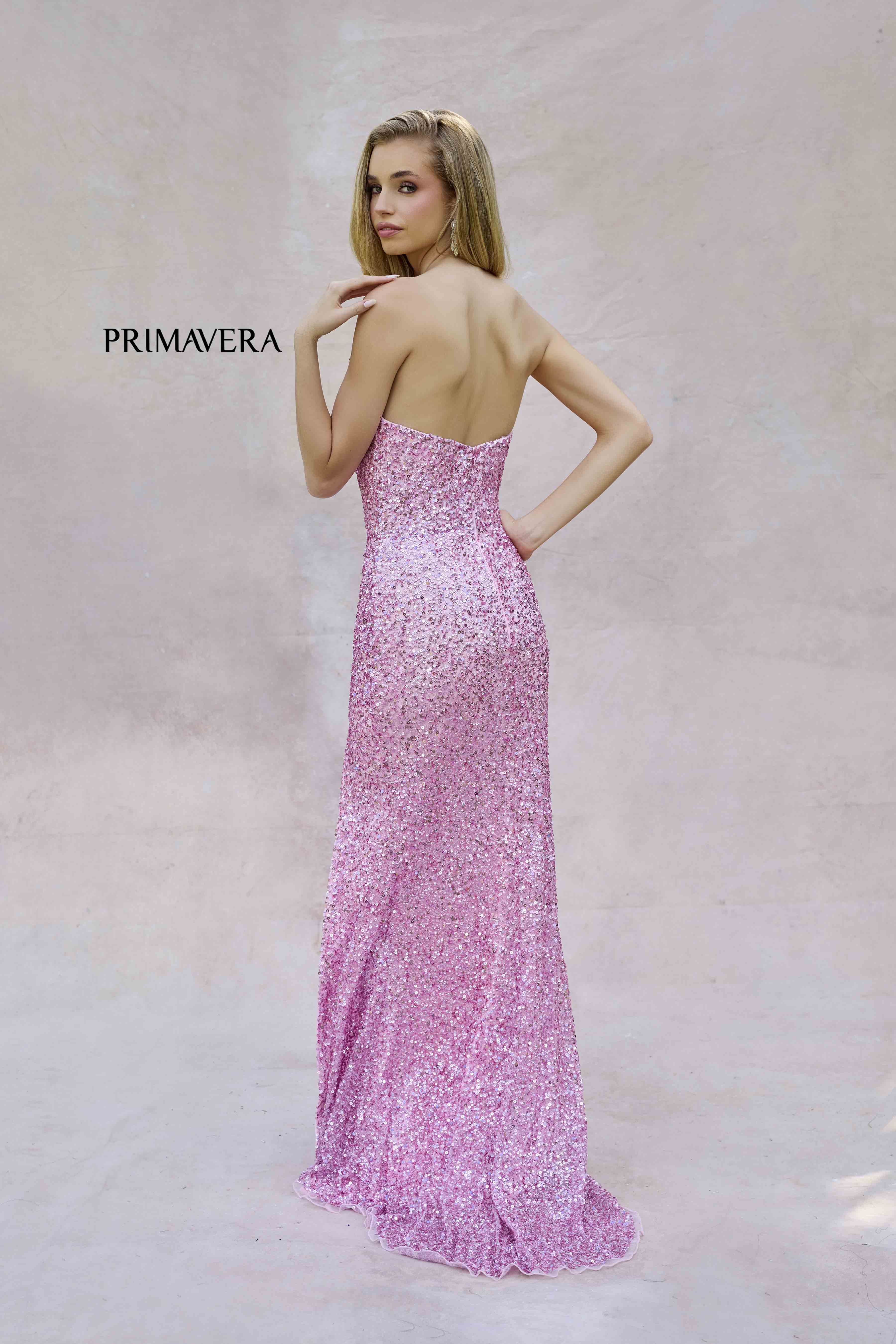 Primavera Couture 4192 Sequin Strapless Prom Dress Peak Point Pageant Gown Slit Formal - Image 18