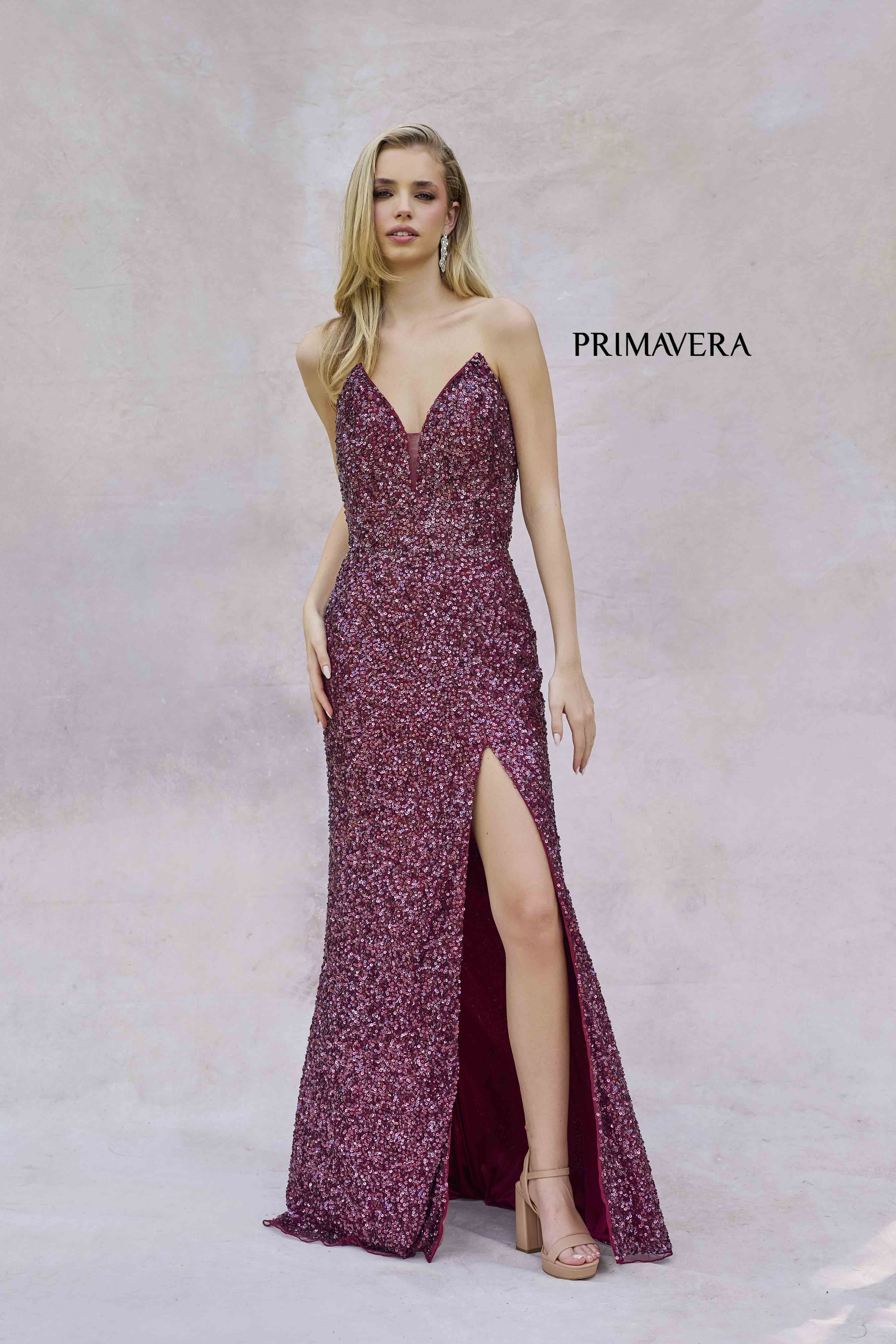 Primavera Couture 4192 Sequin Strapless Prom Dress Peak Point Pageant Gown Slit Formal - Image 22