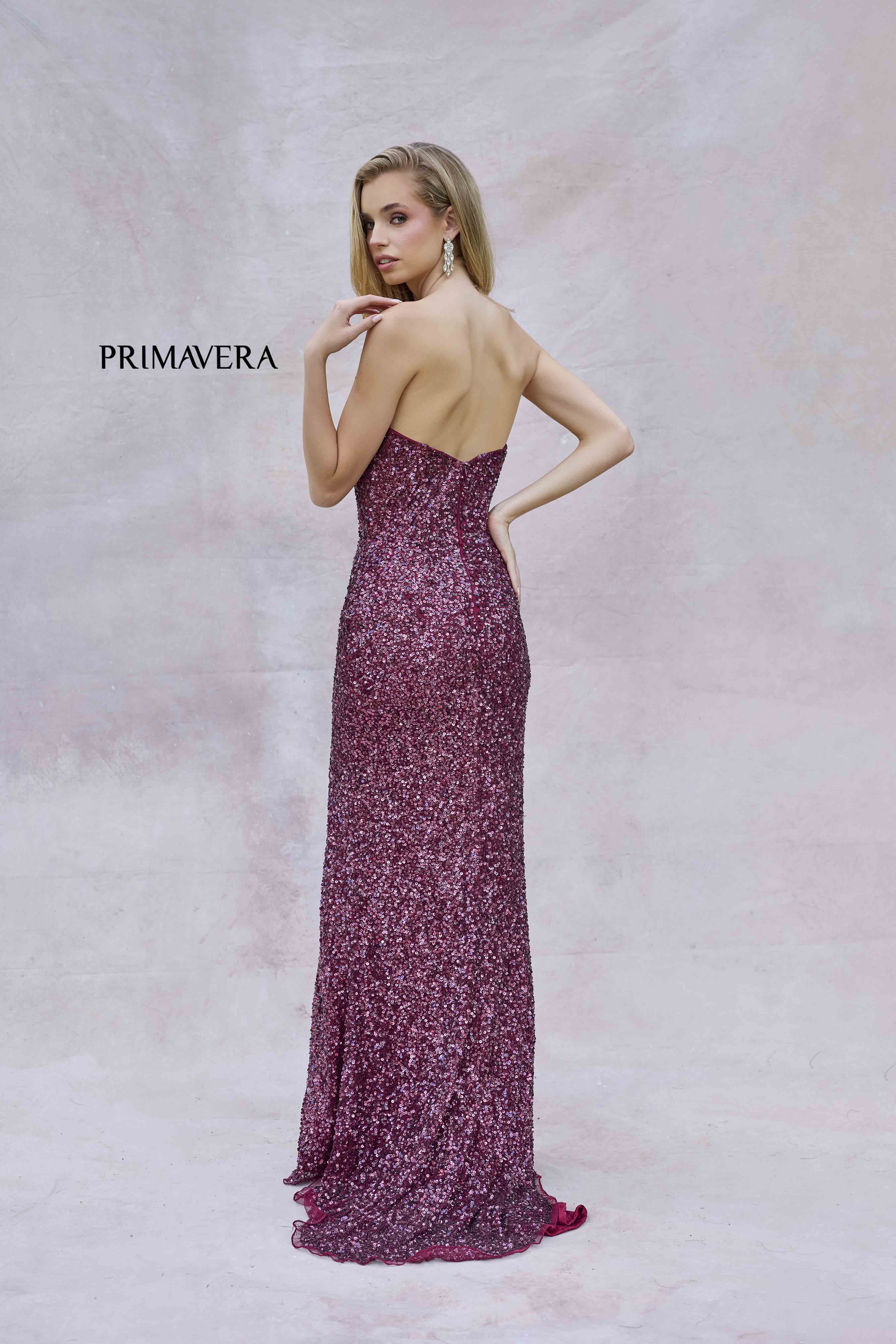Primavera Couture 4192 Sequin Strapless Prom Dress Peak Point Pageant Gown Slit Formal - Image 23