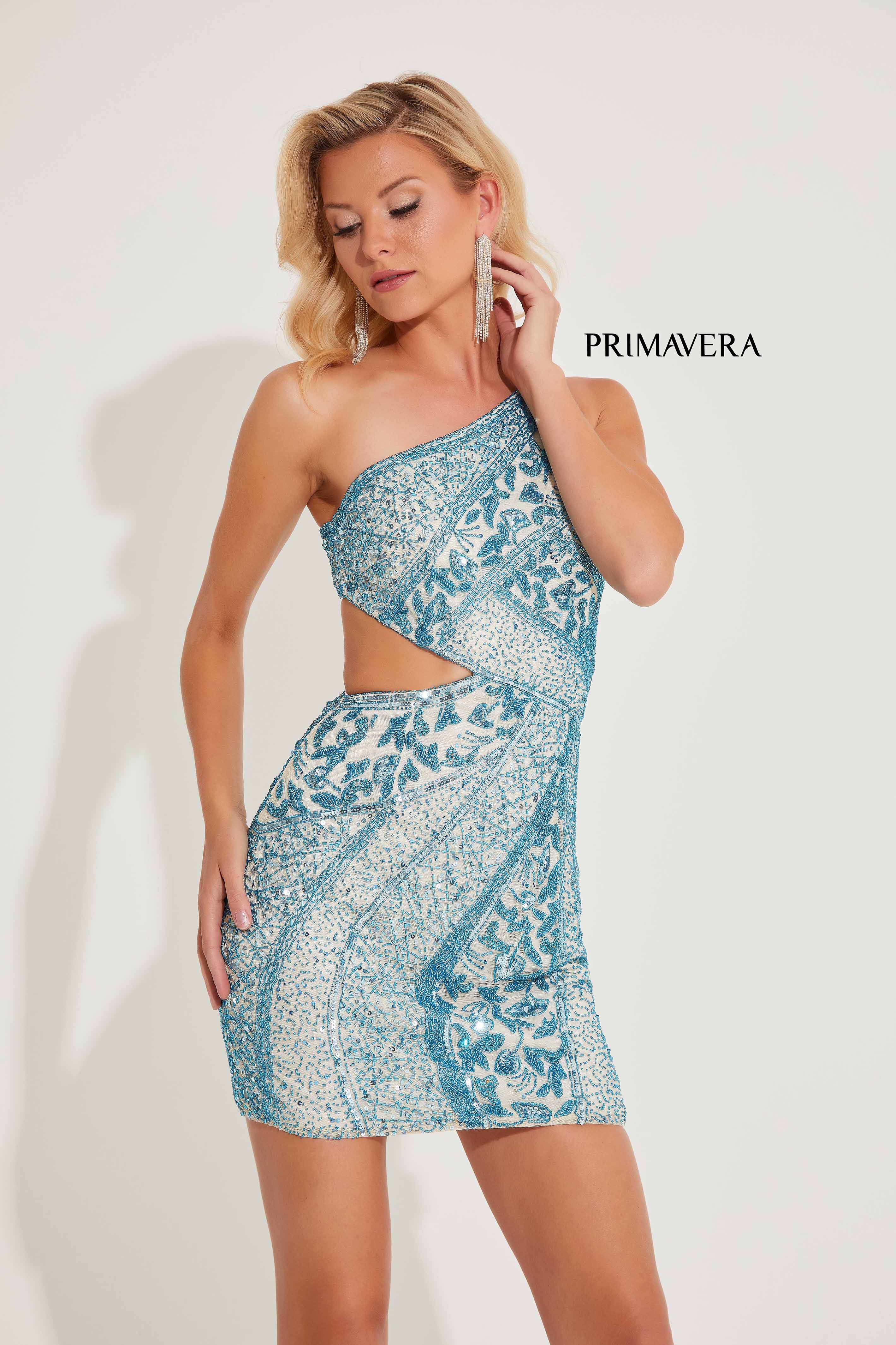 Primavera Couture 4228 Short Beaded Homecoming Dress Cut Out One Shoulder Cocktail Dress - Image 4