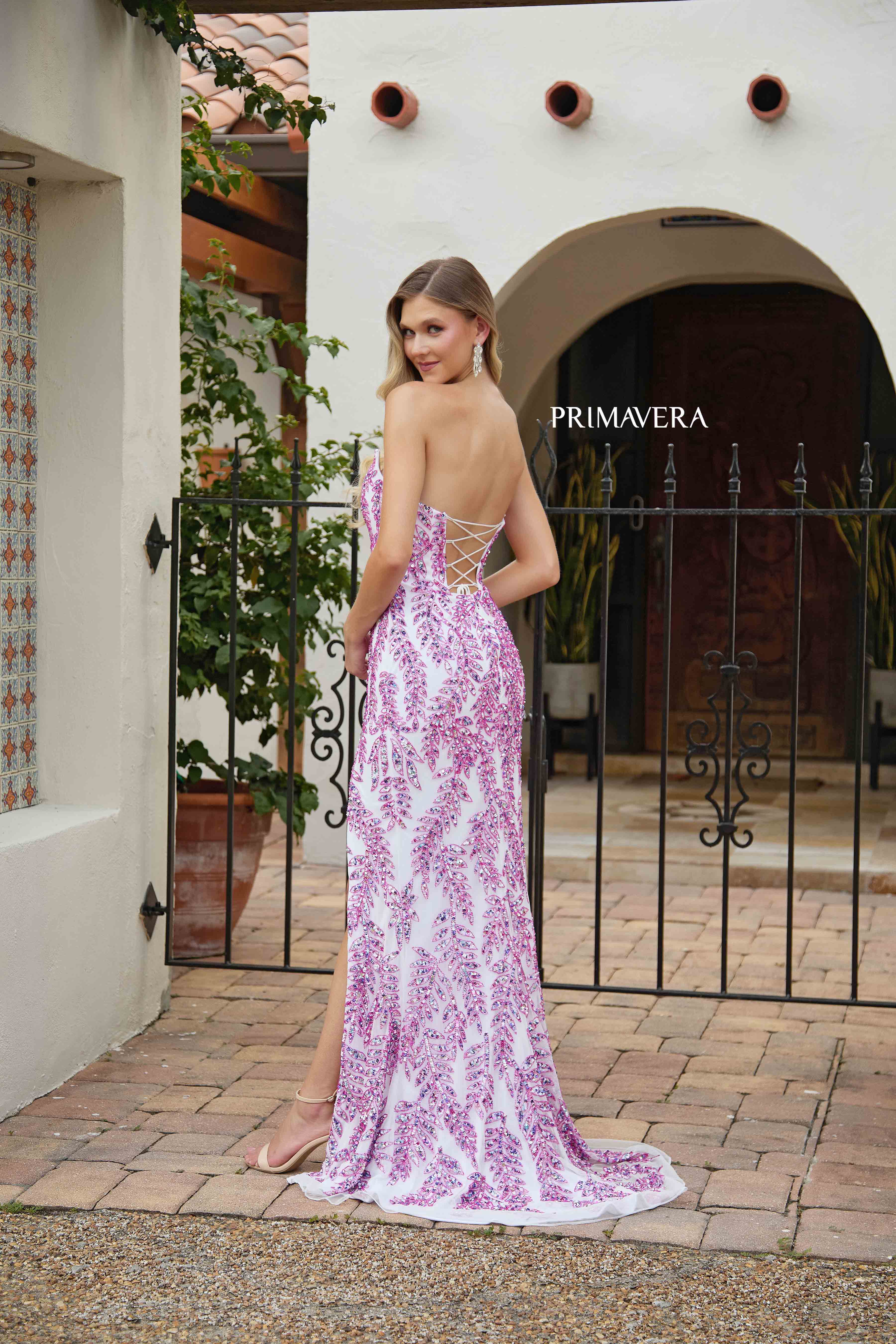 Primavera Couture 4314 Sequin Beaded Formal Prom Dress Slit Corset Evening Gown Strapless - Image 7