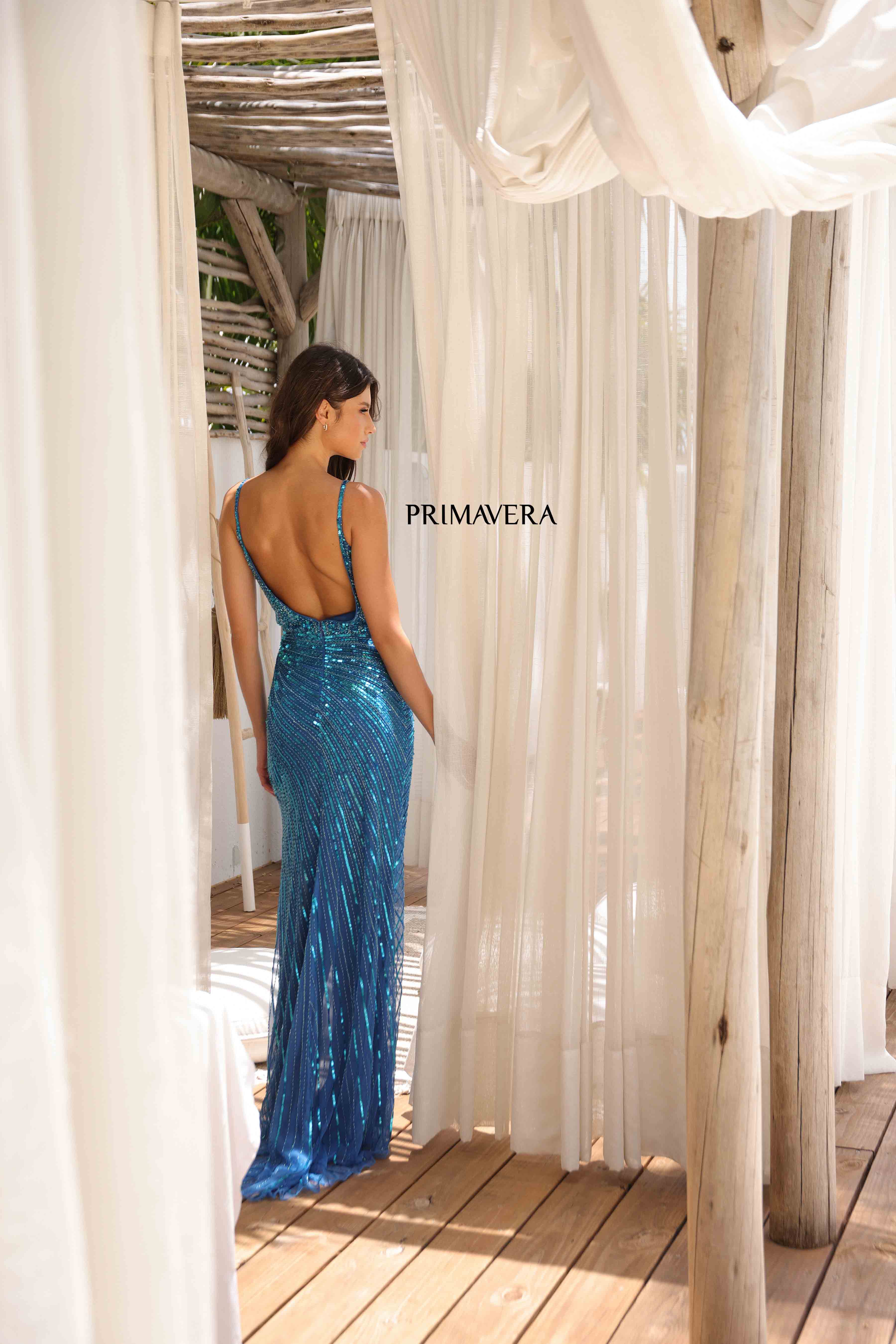 Primavera Couture 4325 Beaded Wrap Slit Prom Dress Backless Evening Gown V Neck Formal - Image 12