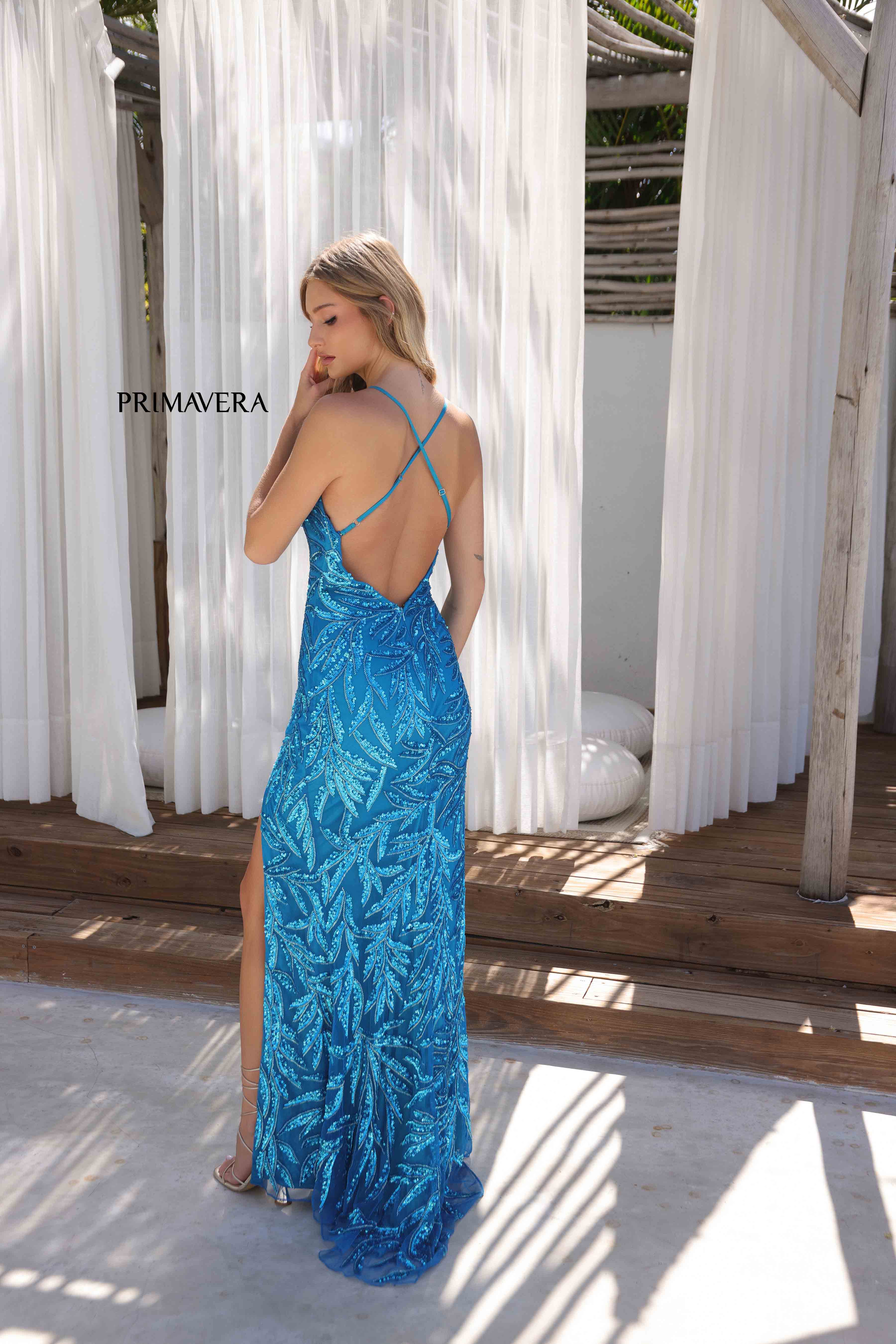 Primavera Couture 4332 Size 10, 14 Ivory Beaded Backless Prom Dress Slit Formal Evening Gown V Neck - Image 6