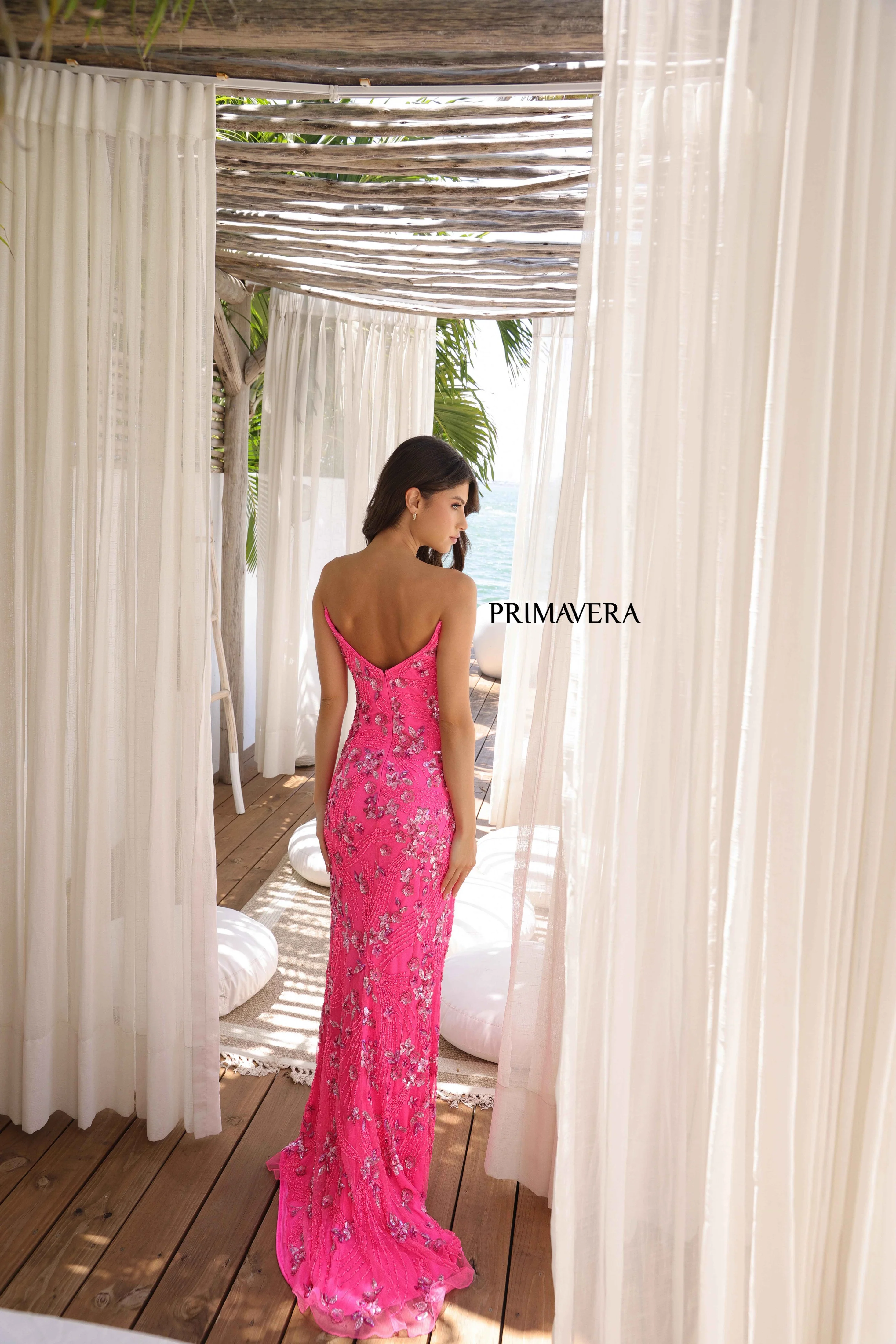 Primavera Couture 4374 Long Beaded Sequin Prom Dress Slit V Neck Point Formal Evening Gown - Image 2