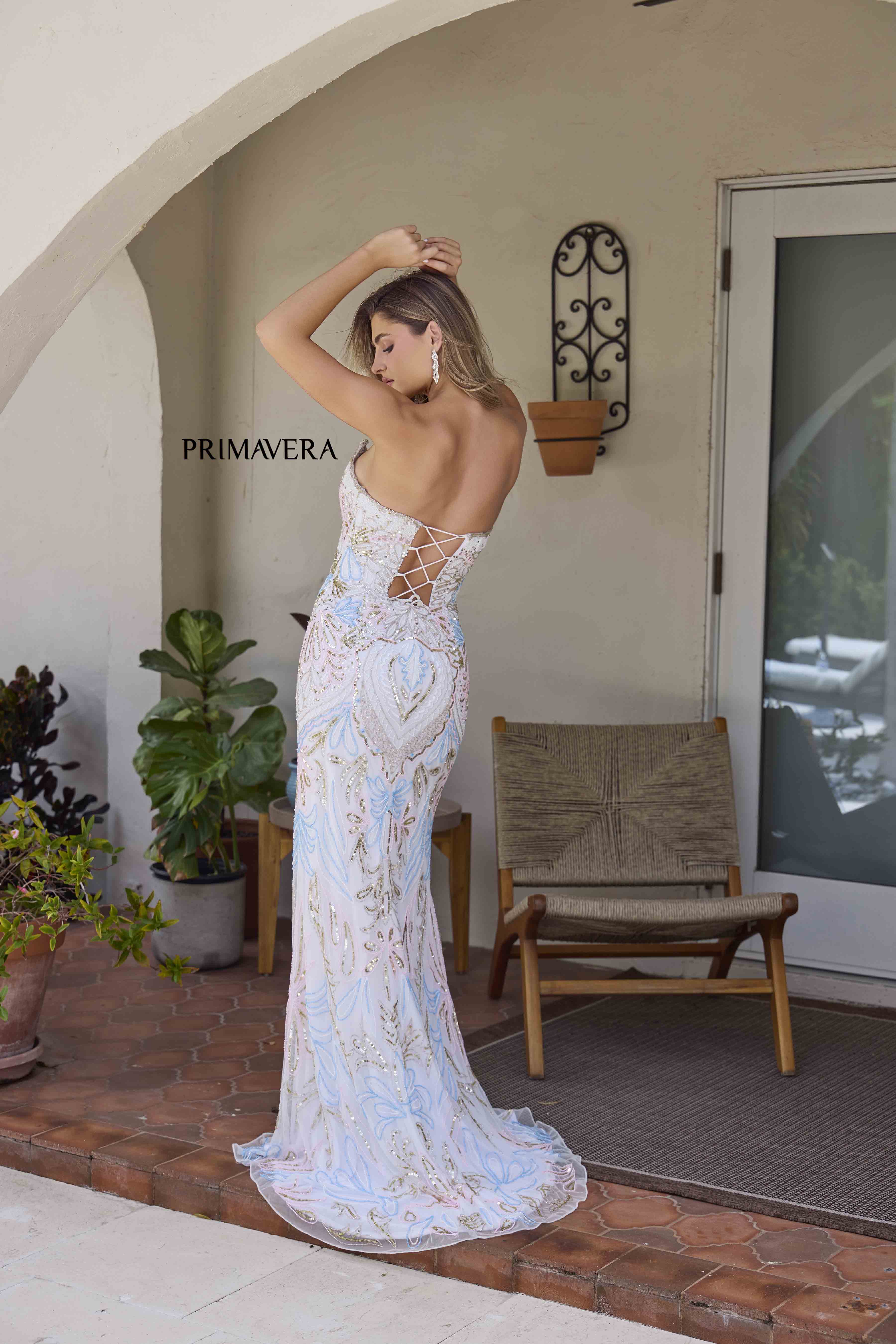 Primavera Couture 4382 Size 12 Black Prom Dress Beaded Strapless Corset Slit V Neck Formal Evening Gown - Image 12