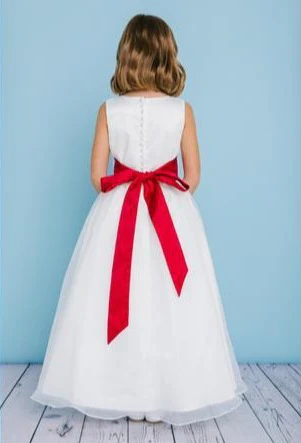 Rosebuds 5101 Long Flower Girl Dress Satin Sash High Neck A Line Buttons First Communion - Image 2