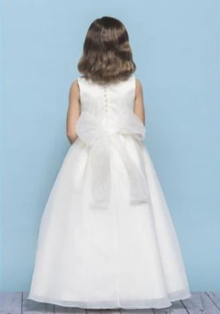 Rosebuds 5105 Long flower girl dress high neck Pearl accent First Communion Gown - Image 2