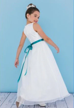 Rosebuds 5111 Long V Neck Flower Girl Dress Ribbon First Communion - Image 2
