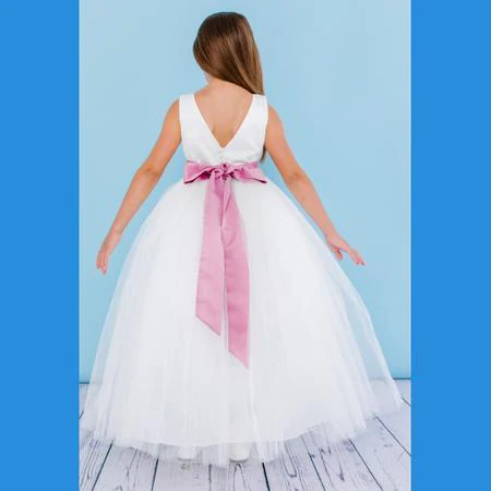 Rosebuds 5123 Size 4 Ivory Long Ballgown Flower Girl Dress Satin Sash First Communion - Image 3