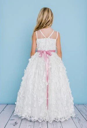 Rosebuds 5133 Long Floral Applique Flower Girl Dress Lace Ballgown Formal - Image 2