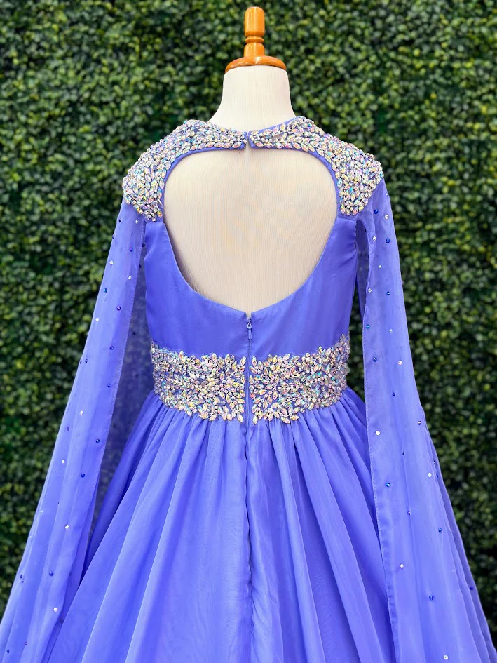Samantha Blake 1023 Girls Long Cape Sleeve Pageant Dress Crystal Cut Out A Line Chiffon - Image 10
