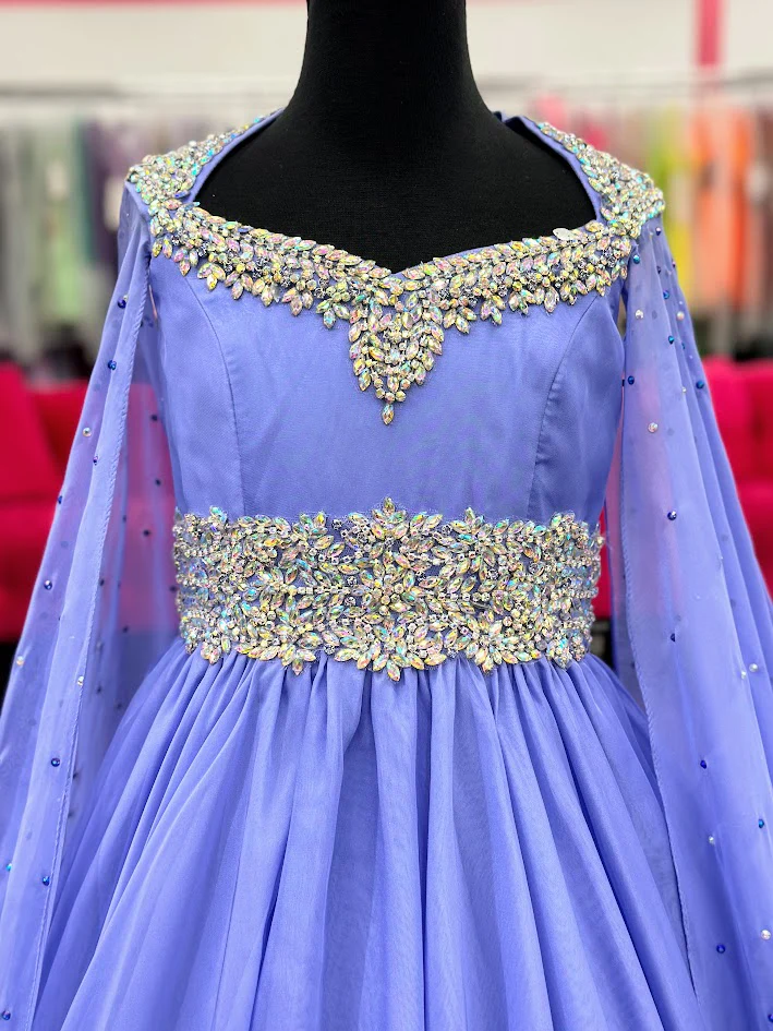 Samantha Blake 1023 Girls Long Cape Sleeve Pageant Dress Crystal Cut Out A Line Chiffon - Image 2