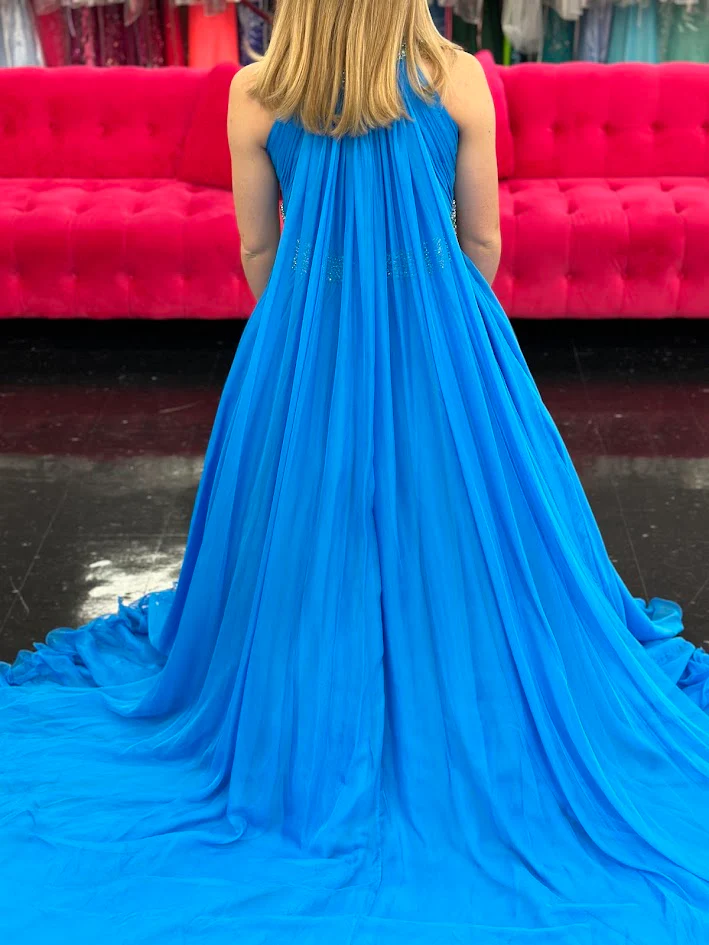Samantha Blake 1102 Size 14 Turquoise Girls Pageant Dress A Line Crystal Cape Chiffon A Line Gown Train - Image 6