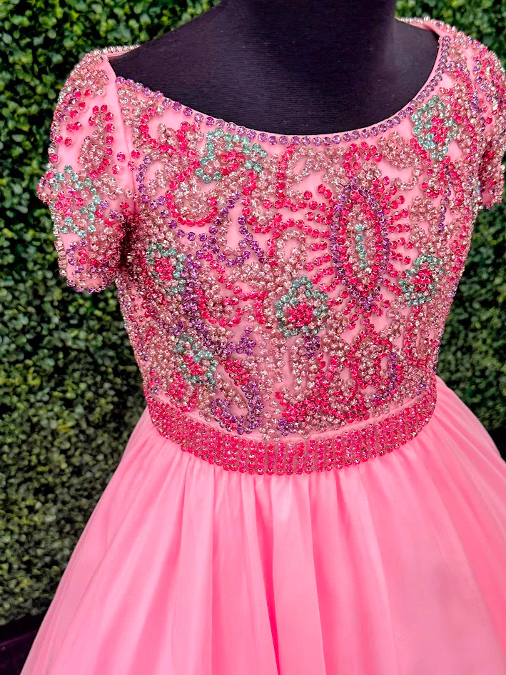 Samantha Blake 1113 Girls Pageant Dress Crystal Cape Choker A Line Ballgown Cap Sleeve - Image 3