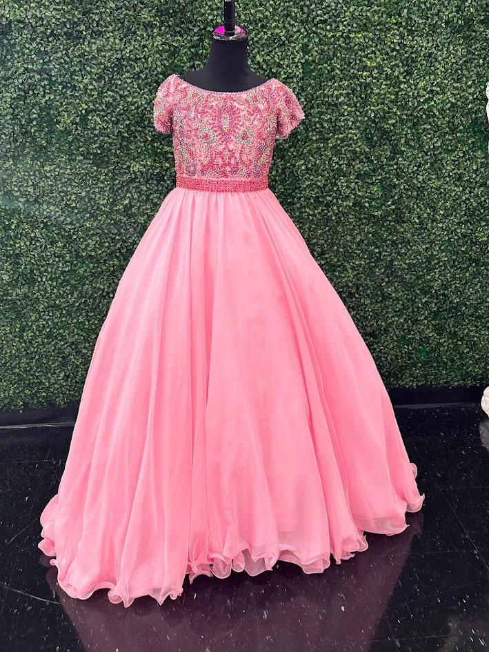 Samantha Blake 1113 Girls Pageant Dress Crystal Cape Choker A Line Ballgown Cap Sleeve - Image 4