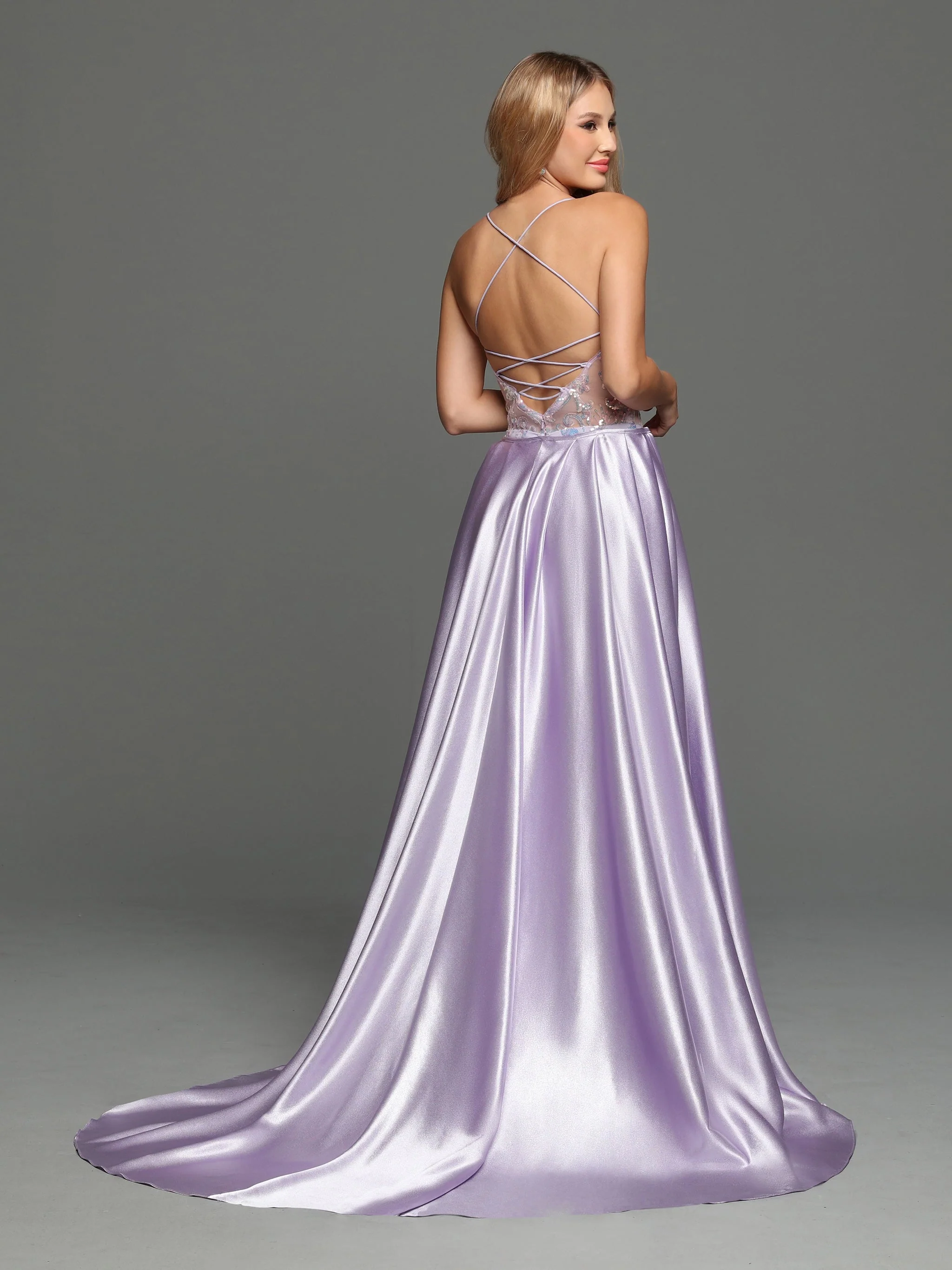 Sparkle Prom 72233 Size 4 Lilac Long Fitted Sequin Sheer Overskirt Prom Dress Pageant Gown Backless Corset - Image 3