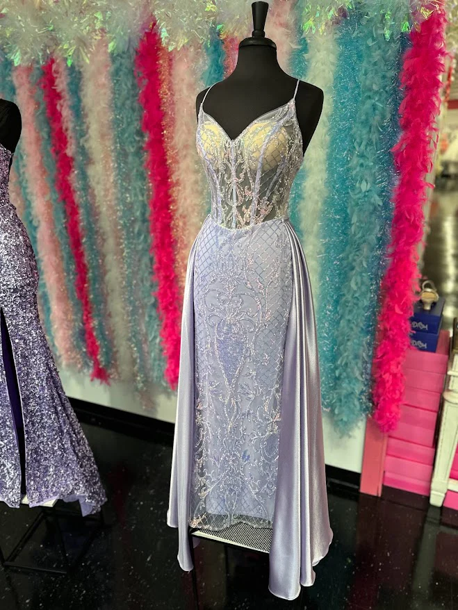 Sparkle Prom 72233 Size 4 Lilac Long Fitted Sequin Sheer Overskirt Prom Dress Pageant Gown Backless Corset - Image 8