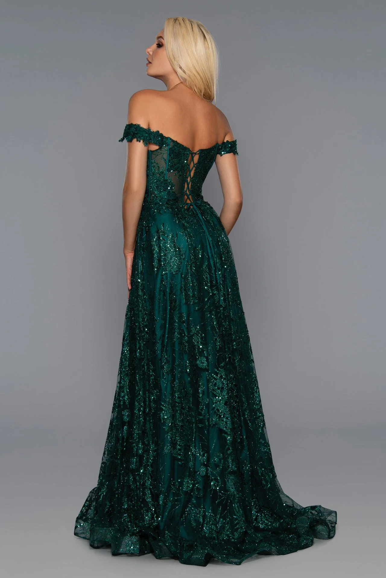 Stella Couture 21064 Size 6 Sage Long off the shoulder slit a line prom dress pageant gown lace - Image 8