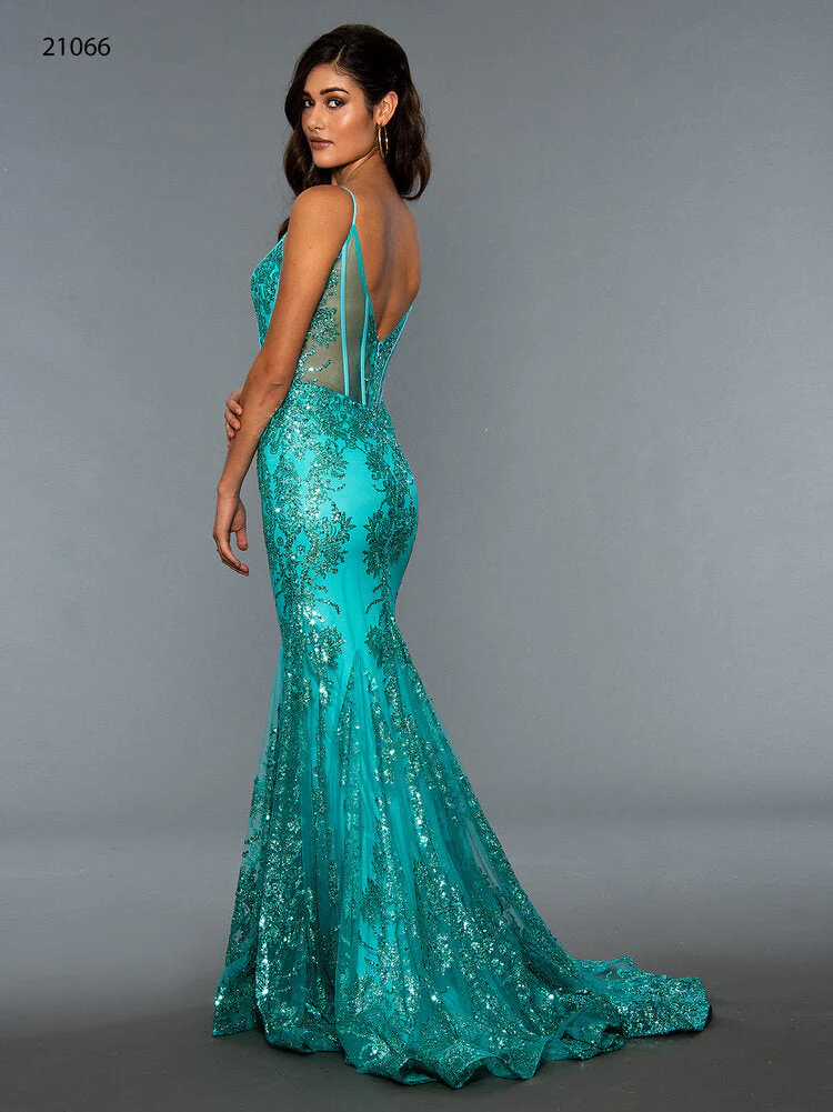 Stella Couture 21066 Size 10 Emerald Long Sheer Mermaid Shimmer Prom Dress Pageant Gown - Image 2