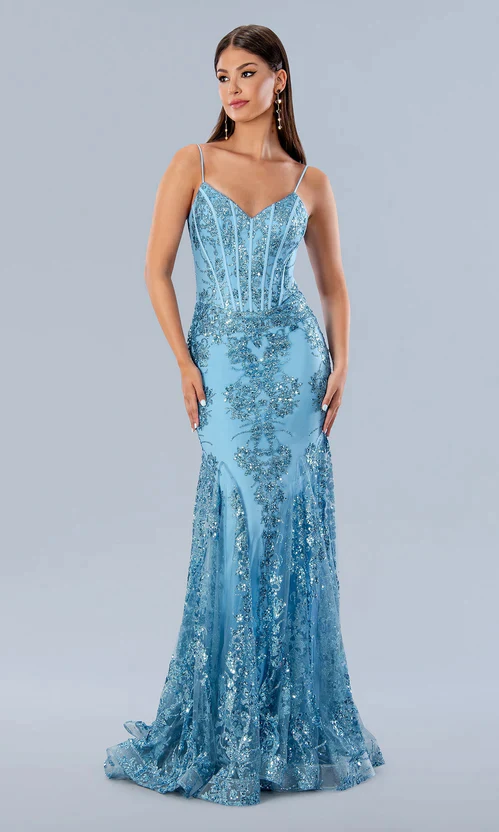 Stella Couture 21066 Size 4 Gold Long Glitter corset mermaid Formal Evening Gown Prom Dress Pageant - Image 4