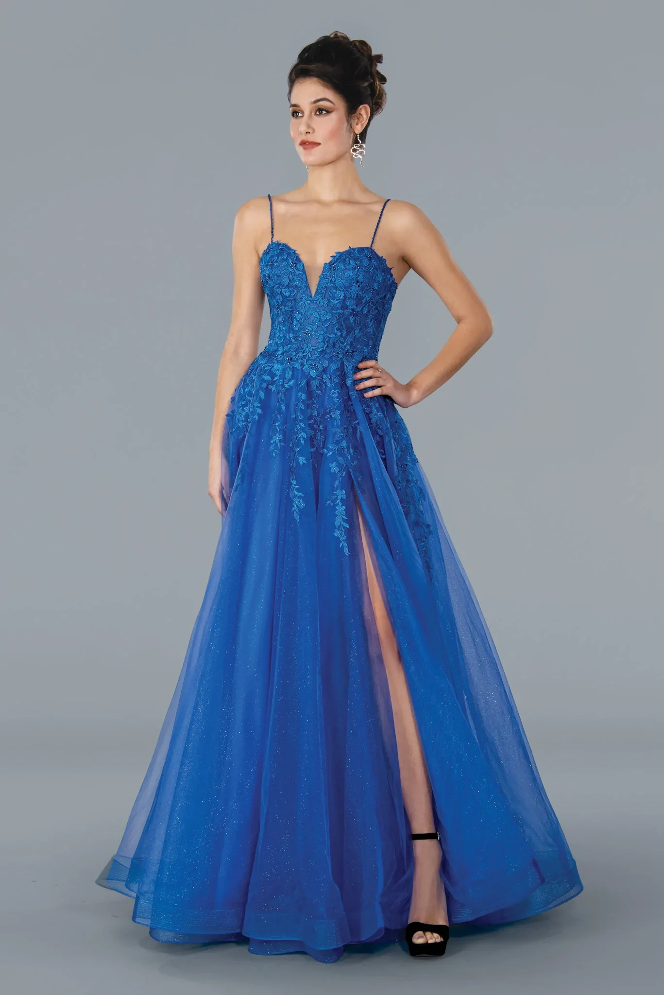 Stella Couture 22027 Size 4 Fuchsia Fitted Lace Embellished Bodice sheer Shimmer Prom Dress - Image 3