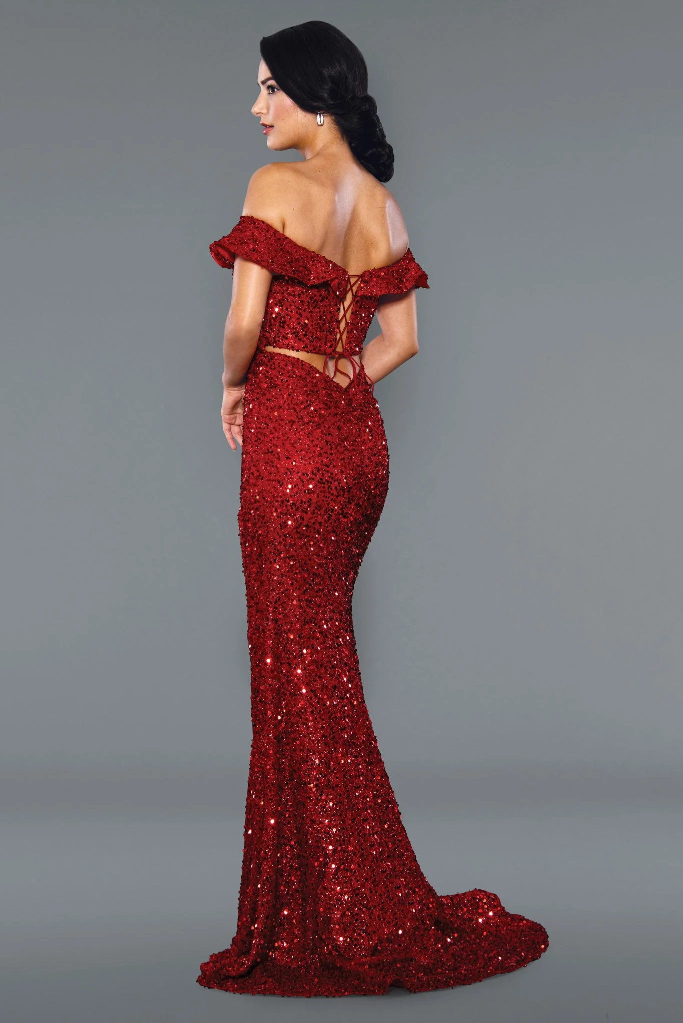 Stella Couture 22032 Size 2 Blue Long Fitted off the shoulder formal dress sequin slit Prom Gown - Image 2