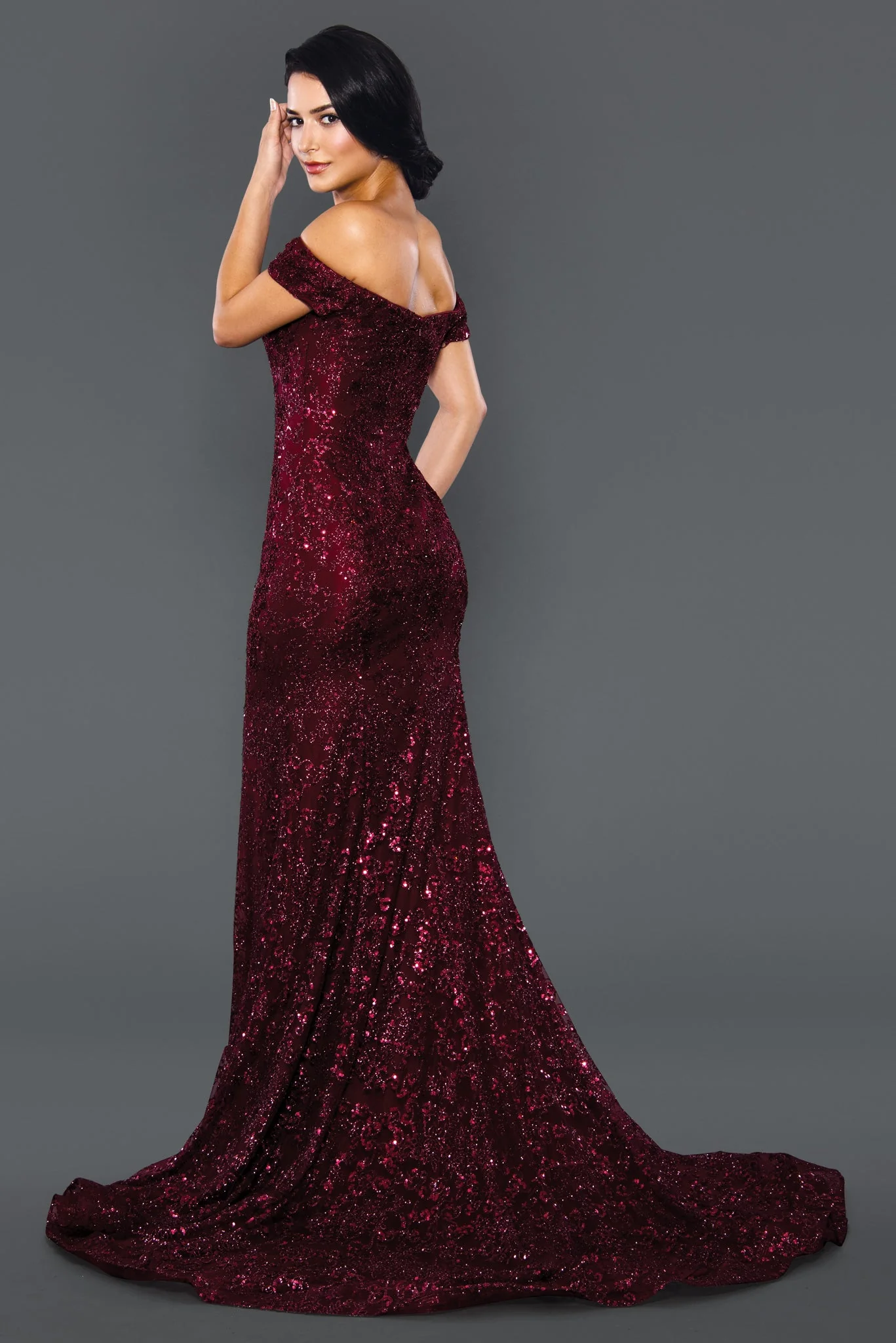 Stella Couture 22069 Size 20 Long Fitted shimmer Glitter off the shoulder Prom Dress Formal - Image 2
