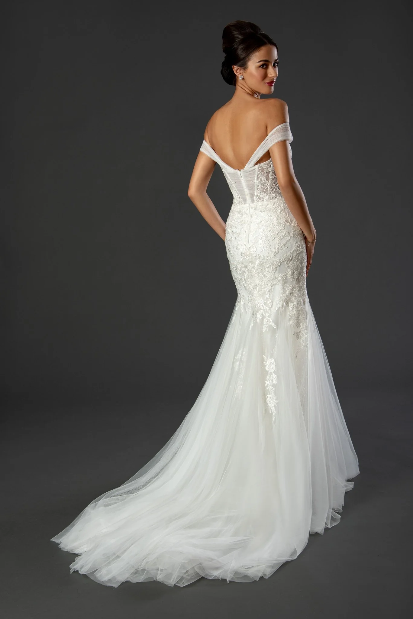 Stella Couture 22509 Size 4 Bridal Gown off the Shoulder Mermaid Wedding Dress Shimmer Lace - Image 2
