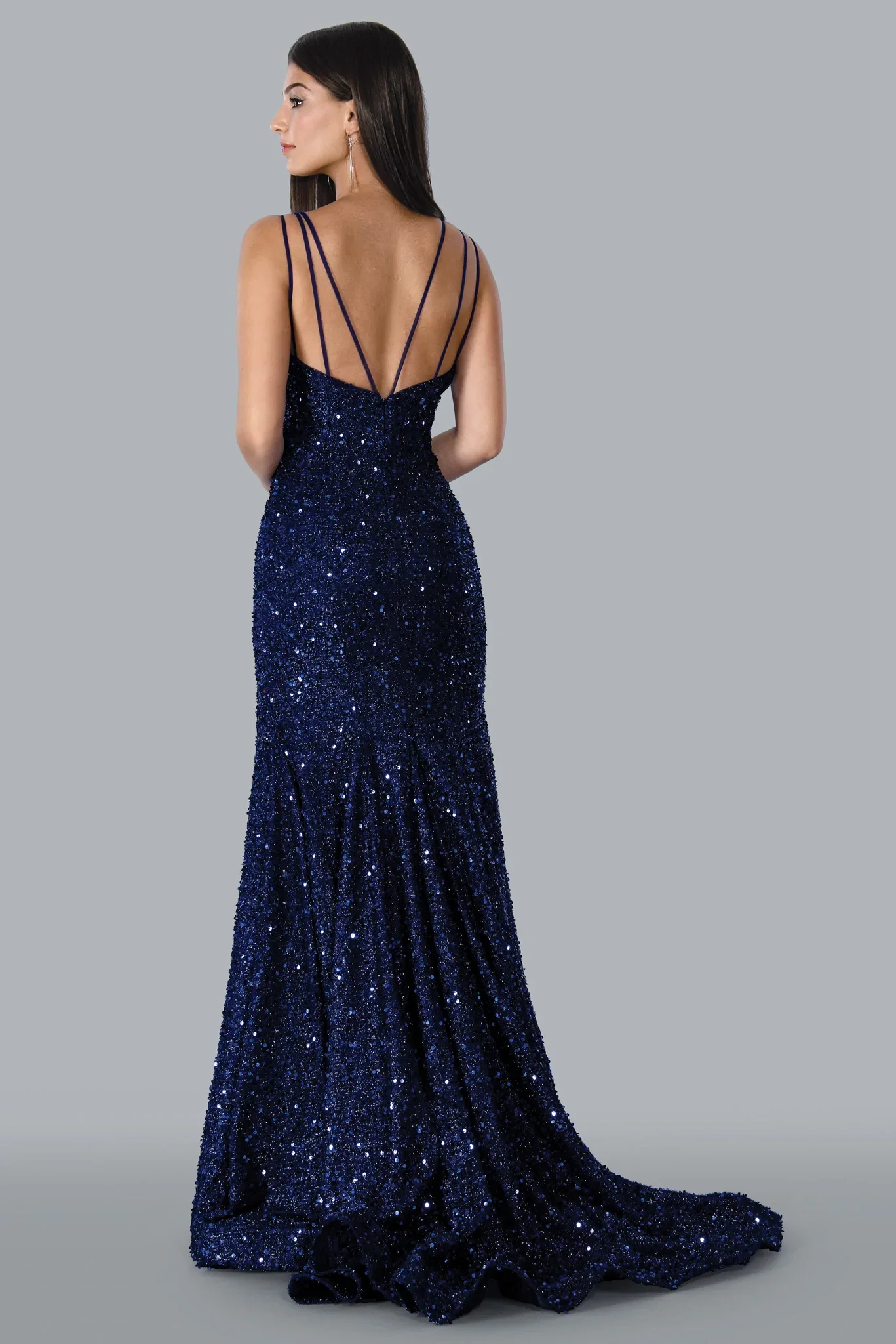 Stella Couture 23118 Size 16 Blue Long Sequin Fitted Mermaid Prom Dress V Neck Formal Gown - Image 2