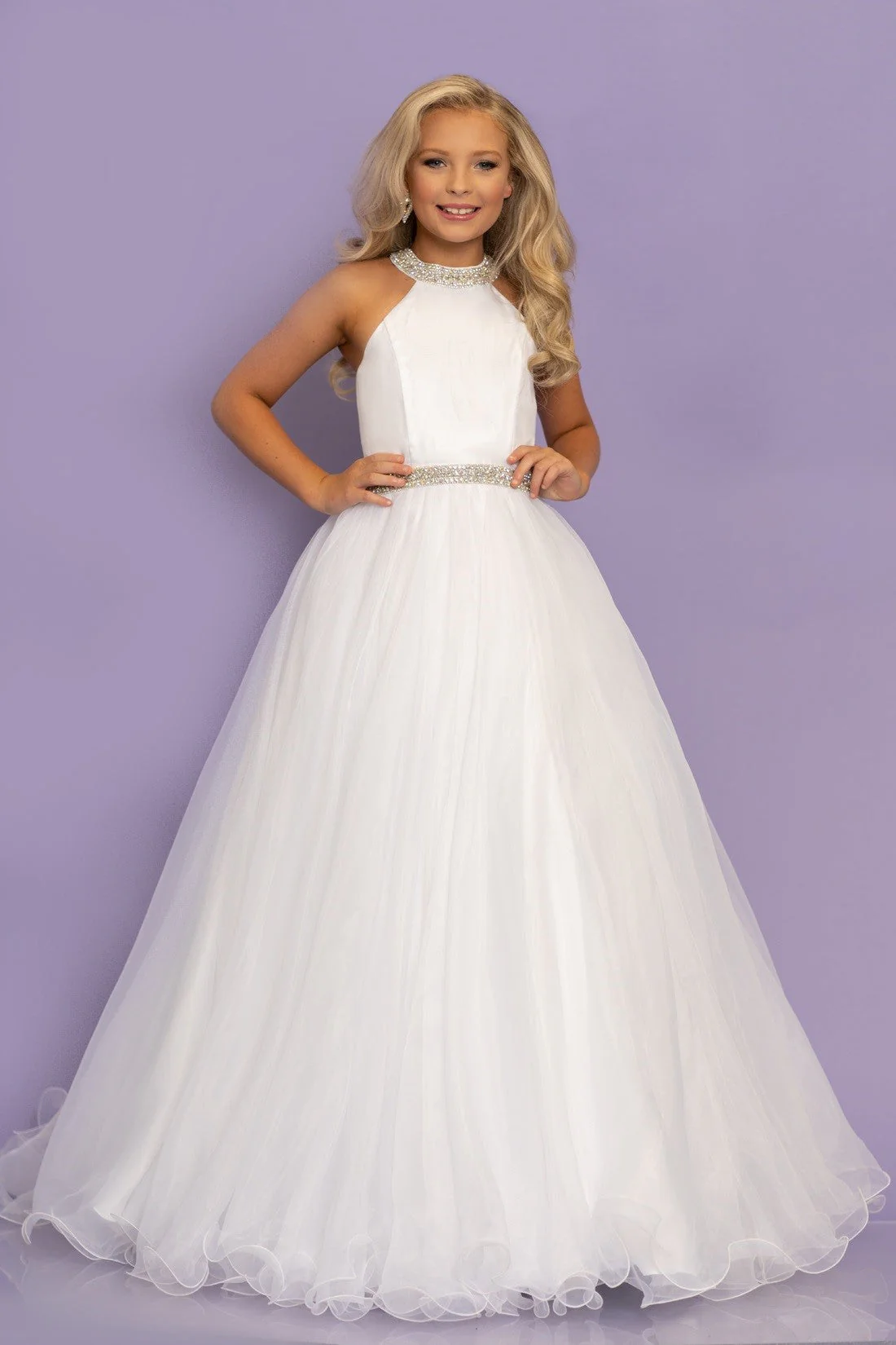 Sugar Kayne C114 Girls Preteen A Line Pageant Dress Ballgown High Neckline - Image 10