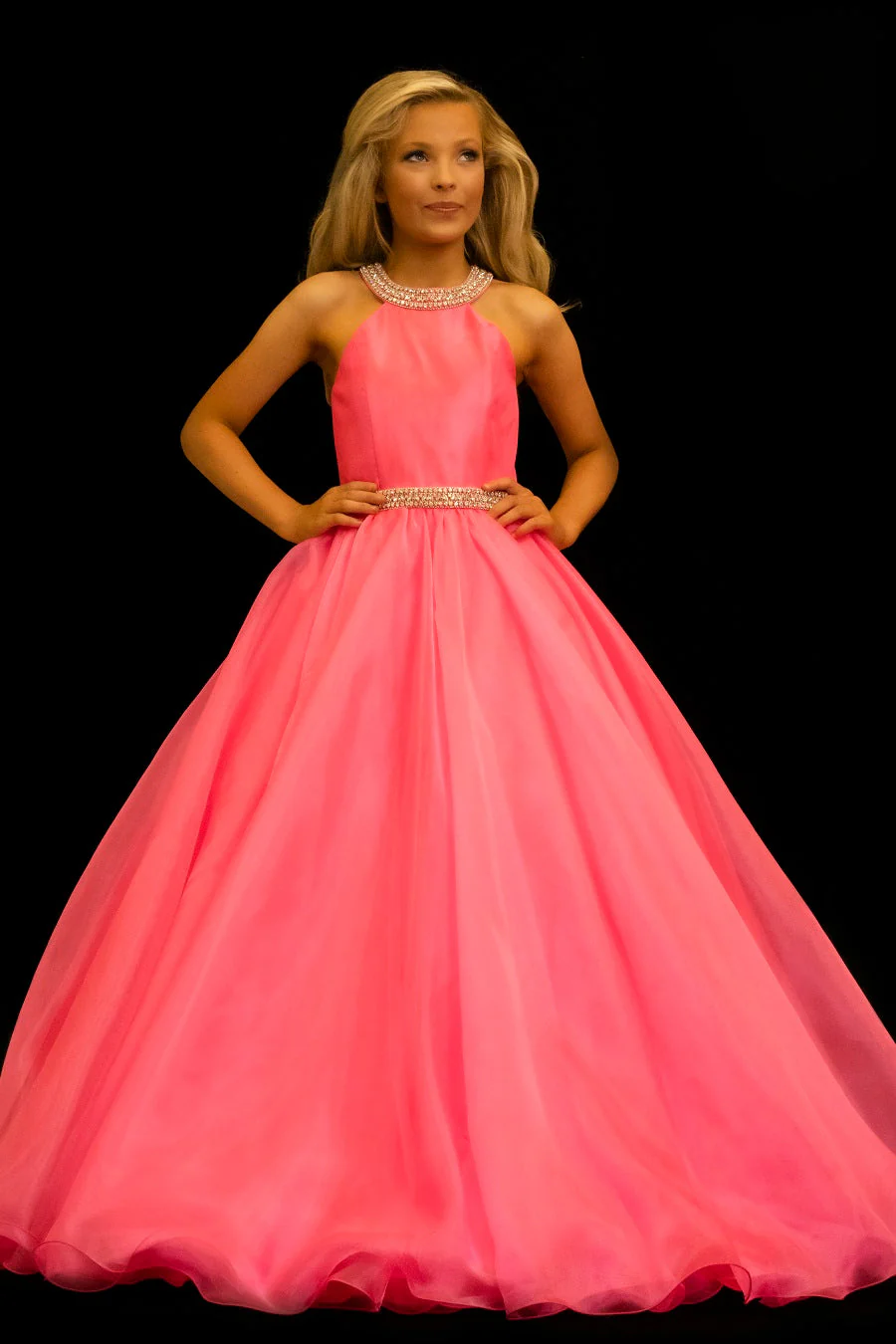 Sugar Kayne C114 Girls Preteen A Line Pageant Dress Ballgown High Neckline - Image 9
